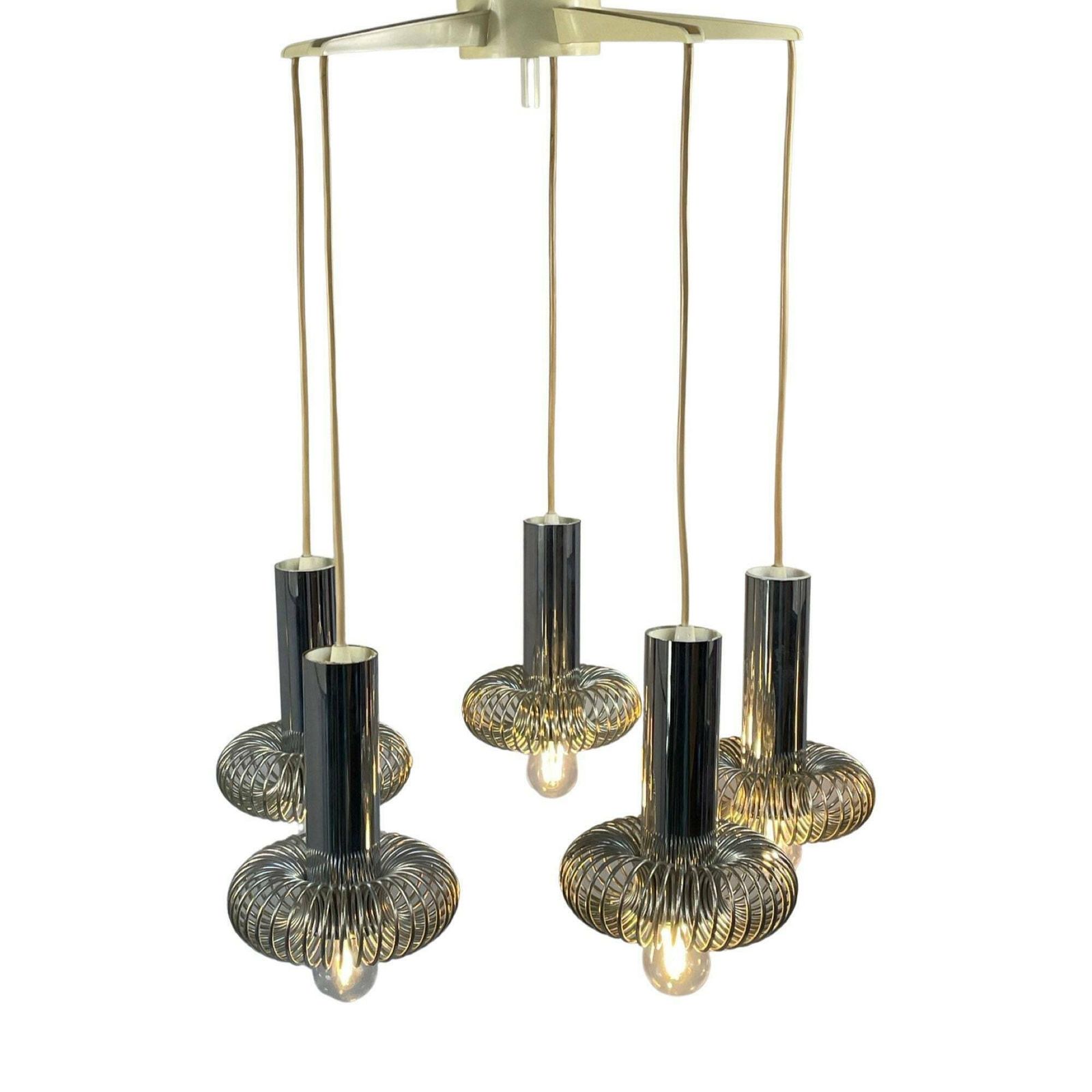 Honsel (Germany)   Chandelier With 5 Chromed Pendants   Including Ceiling Mount  Hanging Pendant   Seventies