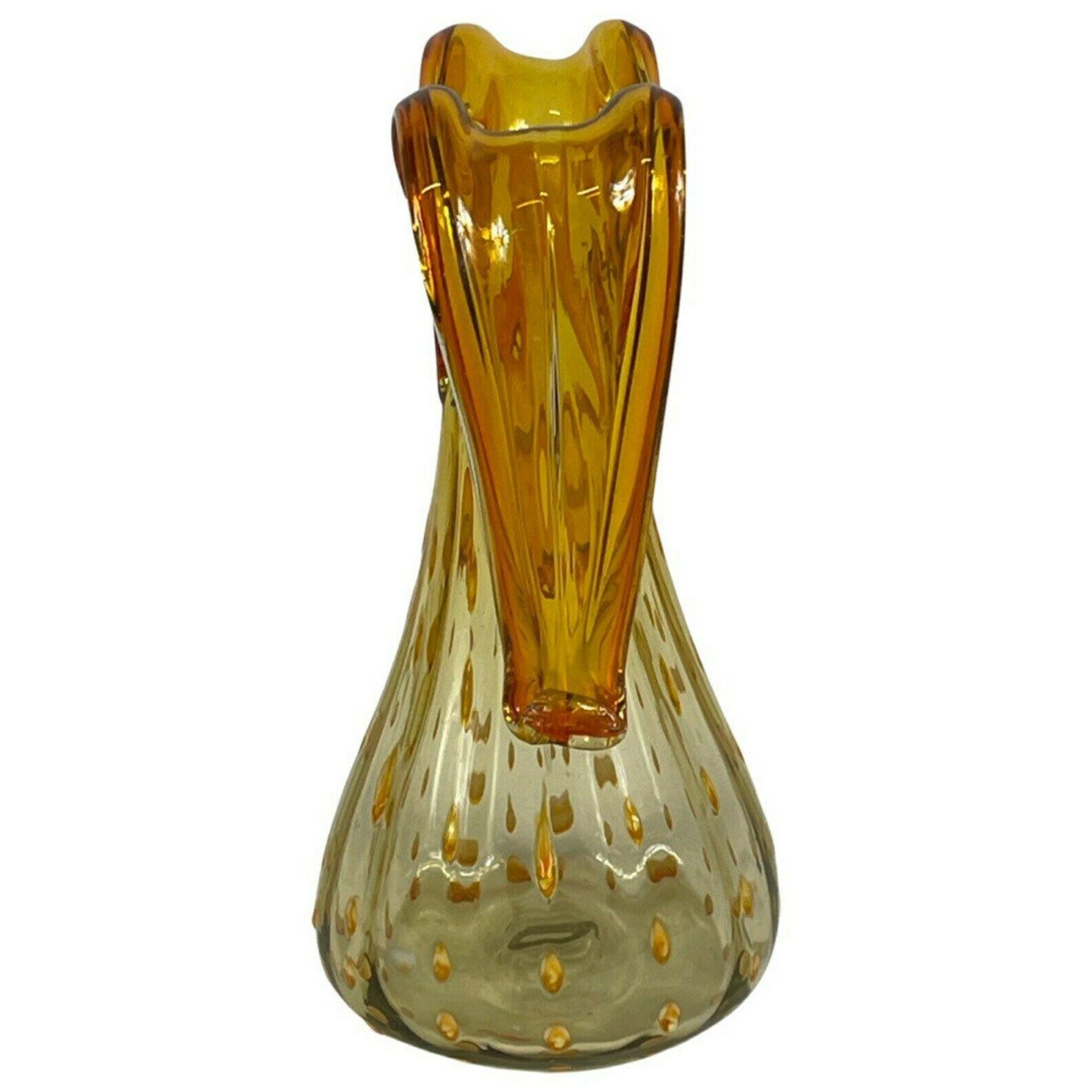 Hand Made Italian Glass Vase (Large)  Amber Colored With Yellow And Orange Details   Excellent Quality photo vinterior