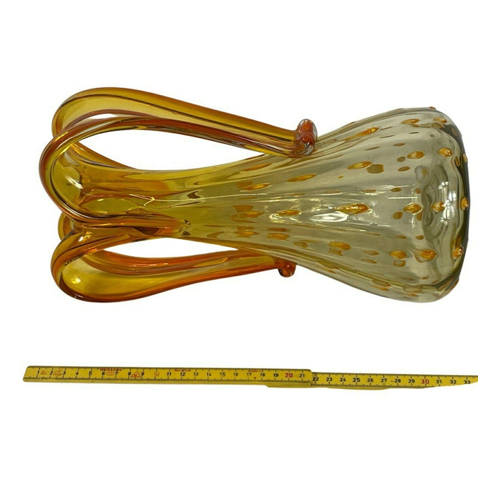 Hand Made Italian Glass Vase (Large)  Amber Colored With Yellow And Orange Details   Excellent Quality photo buy