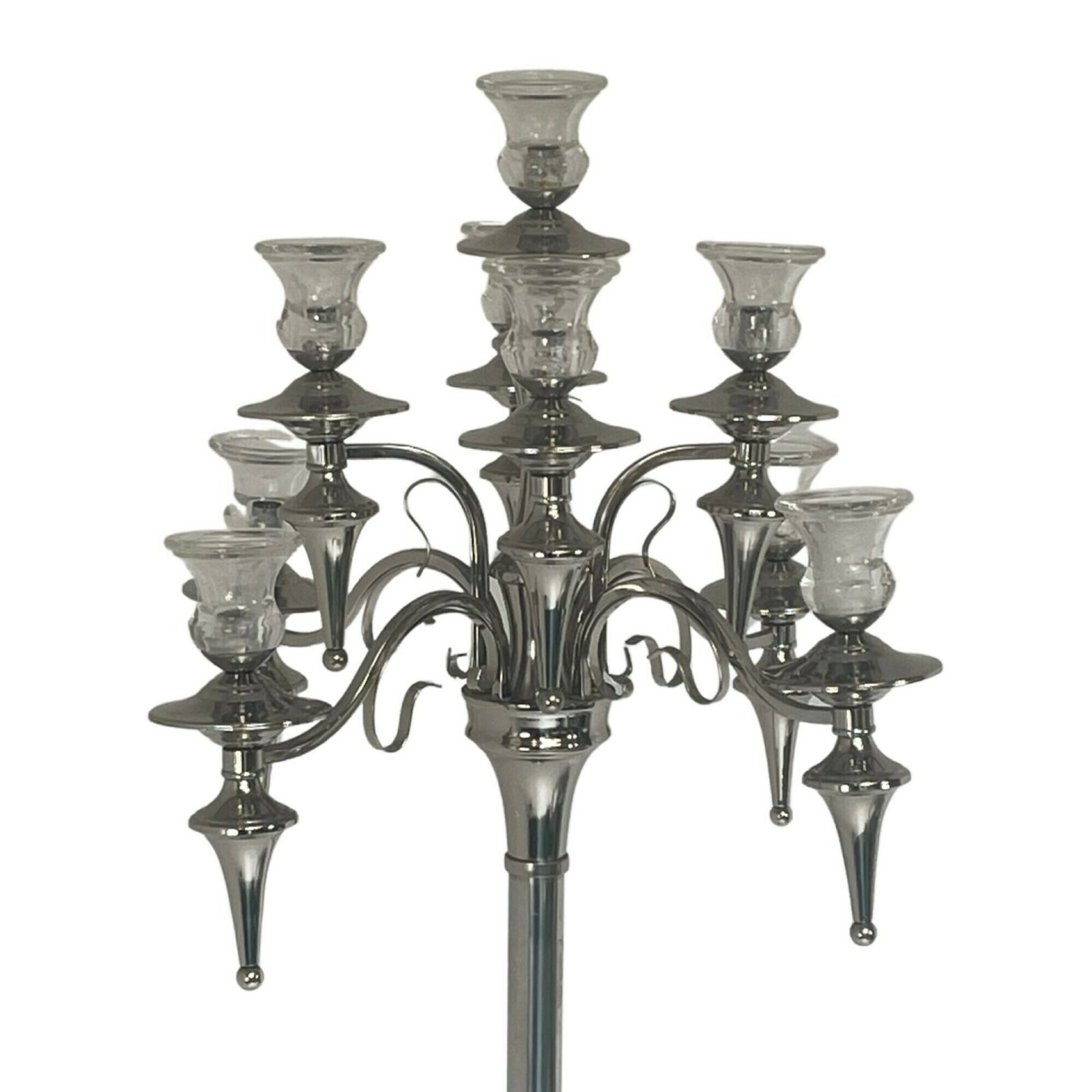 Xxl Candelabra   Floor Model   Holds 9 Candles   Chromed Metal And Glass Tops photo 539.0