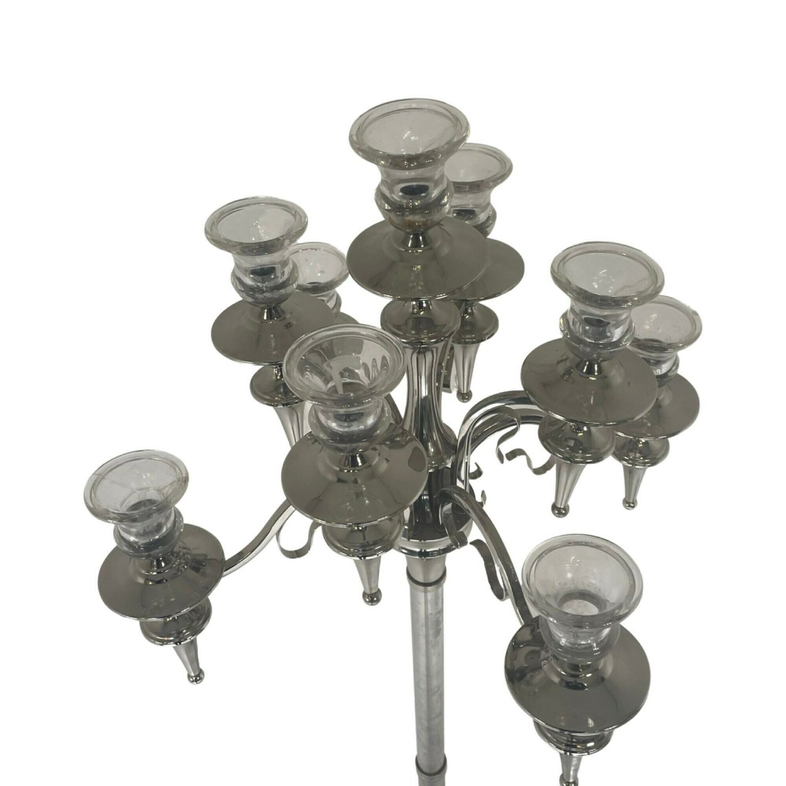 Xxl Candelabra   Floor Model   Holds 9 Candles   Chromed Metal And Glass Tops photo vinterior