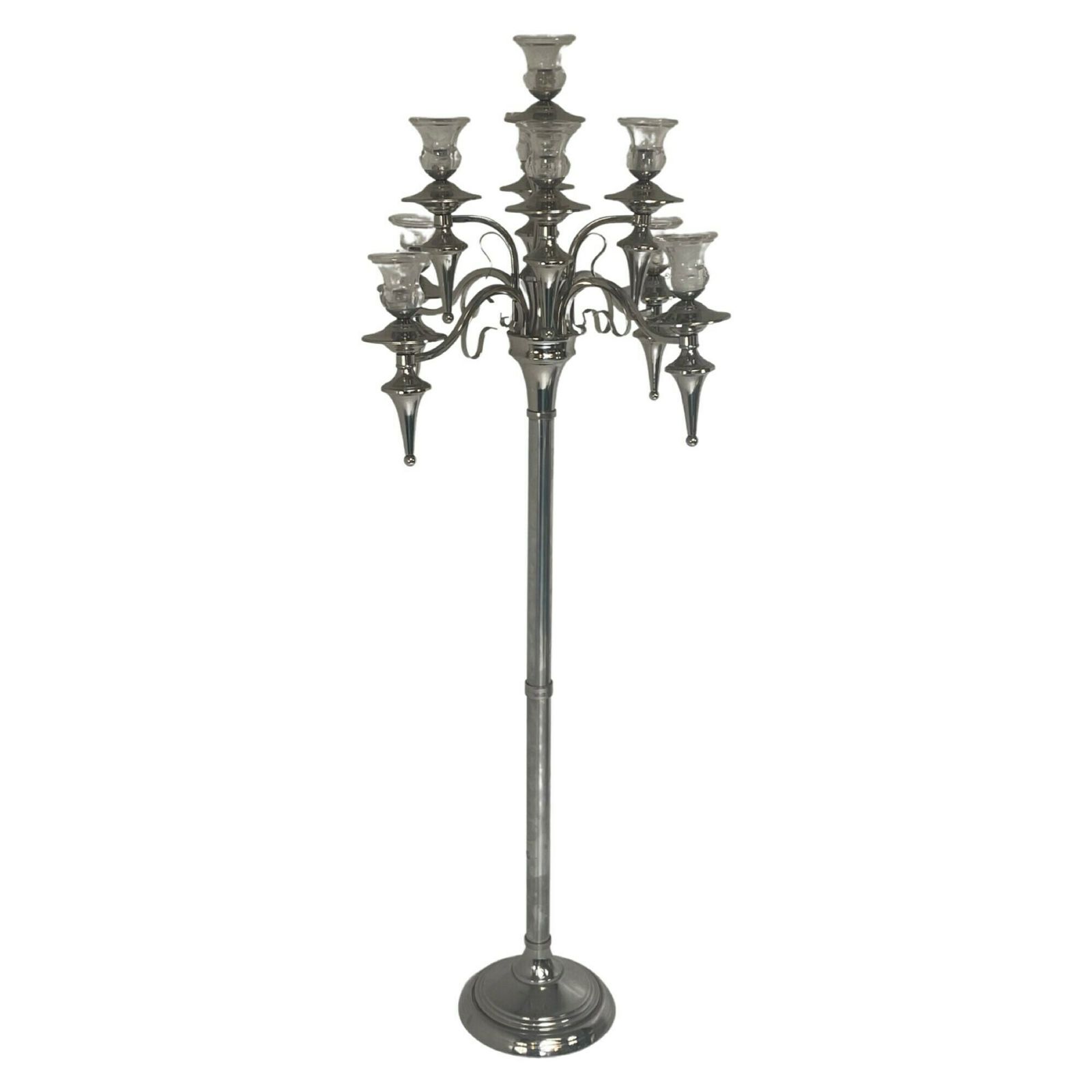 Xxl Candelabra   Floor Model   Holds 9 Candles   Chromed Metal And Glass Tops photo vintage