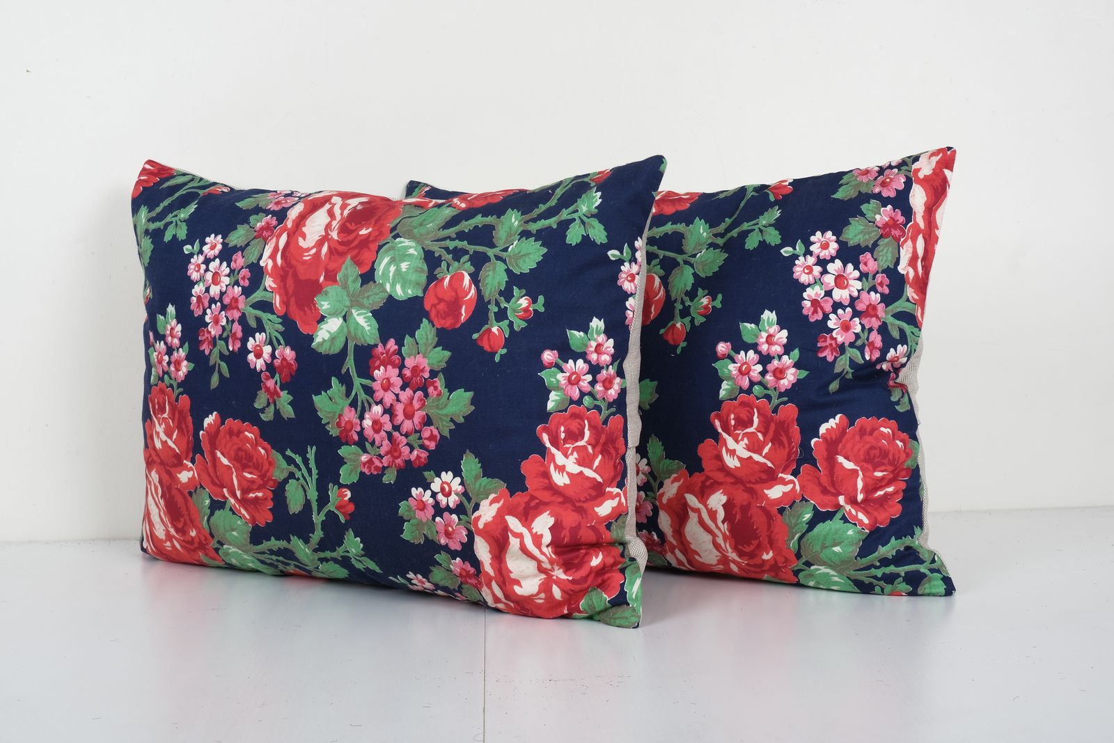 Bukhara Floral Blue Roller Printed Pillow Covers, Set Of Two Designer Cushion 16'' X 22'' photo Textiles