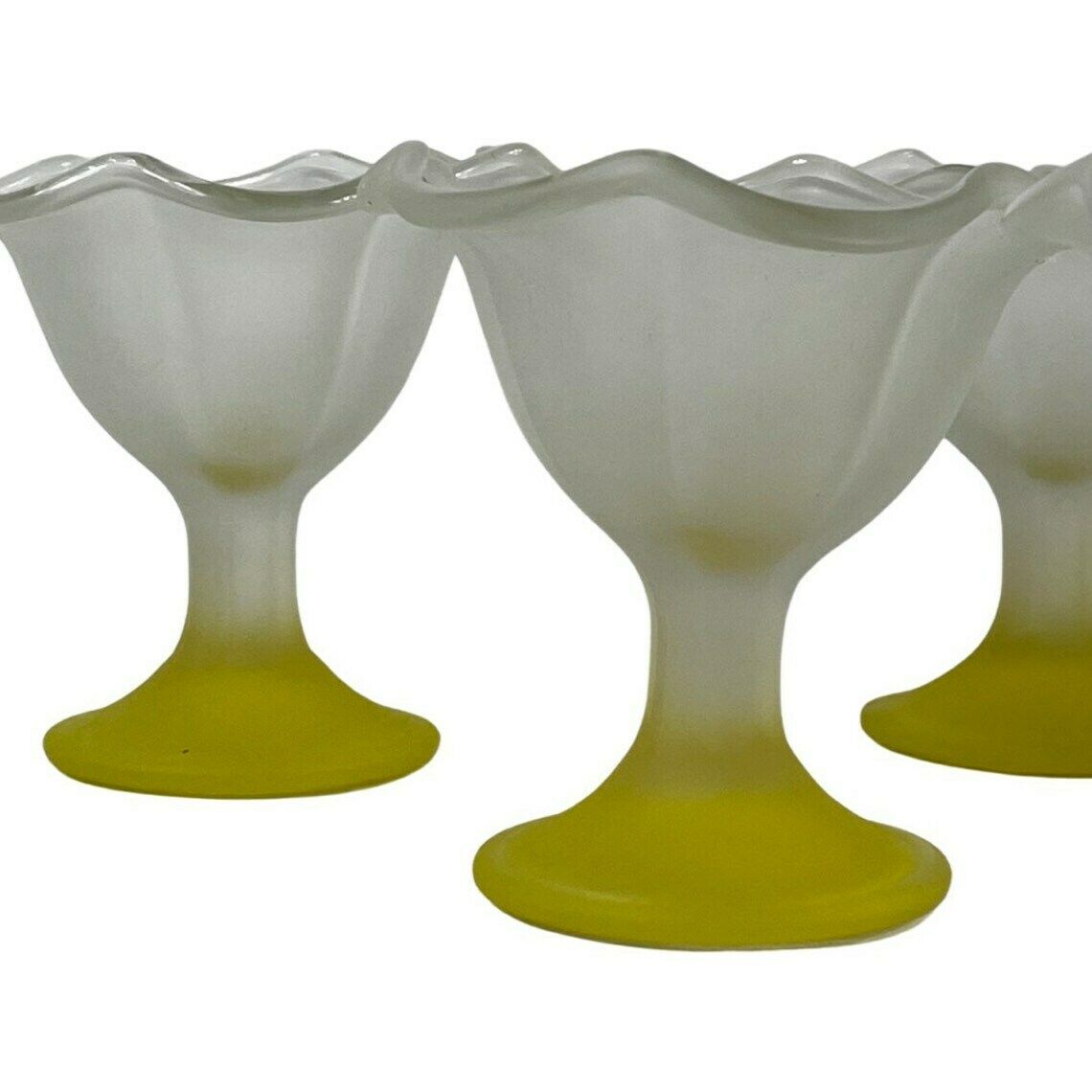 Set Of 6 Frosted Glass Ice Cream / Desert / Sundae Coupes   Floral Decor Made By Kig Indonesia   Art Deco Style photo furniture