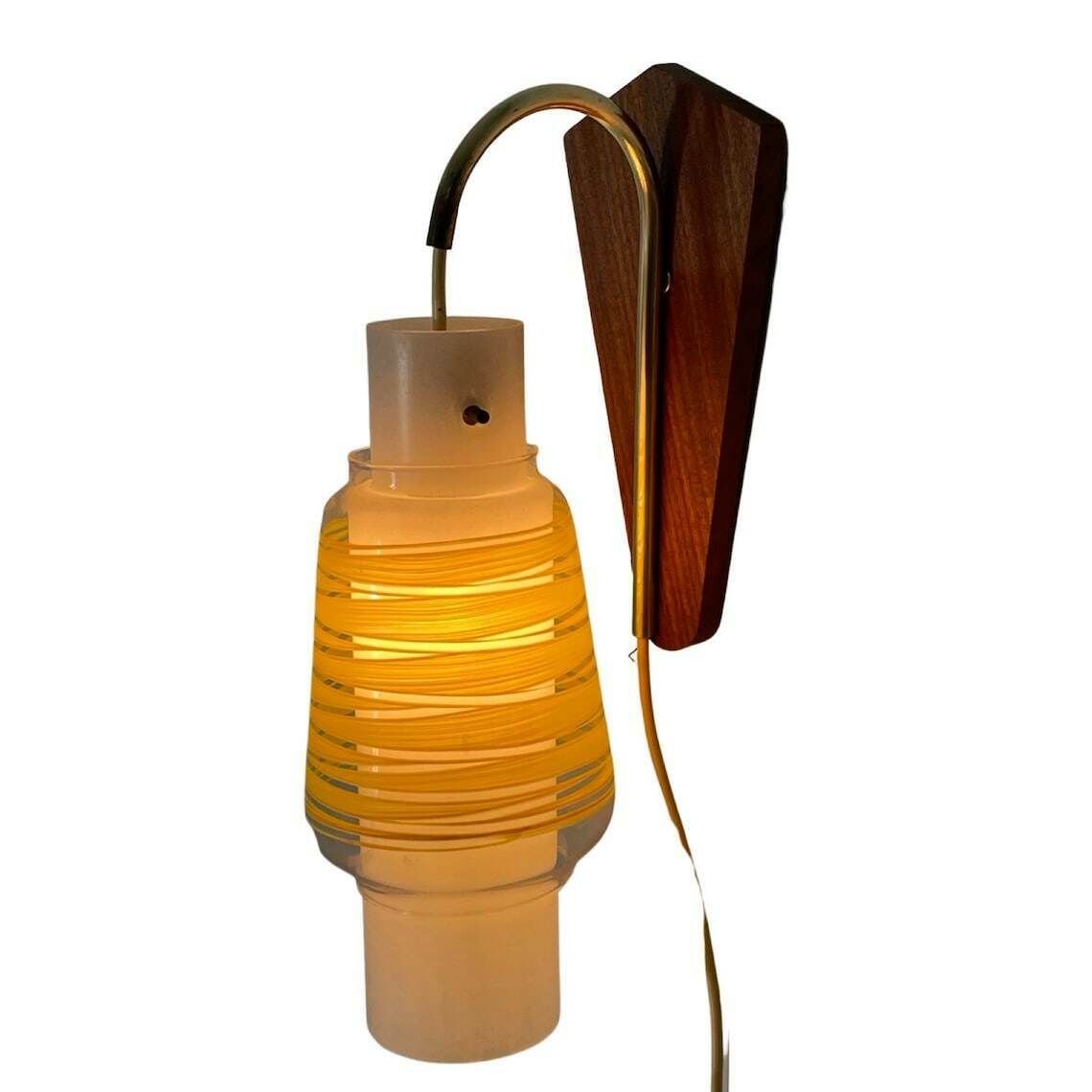 Vintage   Wall Mounted Lamp With Double Glass Shade   Teak Mounting   1960’s