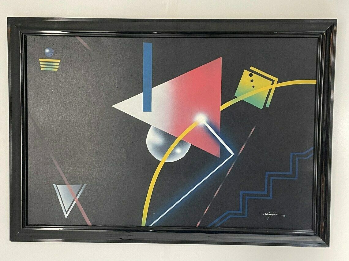Memphis Style / Postmodern   Airbrush On Canvas   Abstract   Signed By Artist   1980’s/1990’s photo 191.0