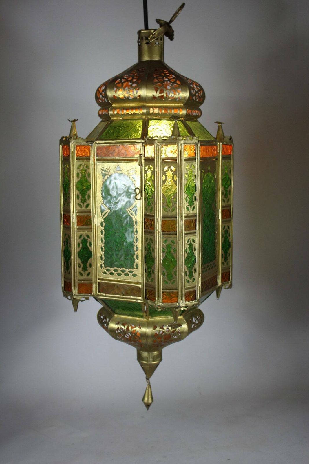 Arabian Hanging Pendant   Green Etched Glass And Tin photo vintage