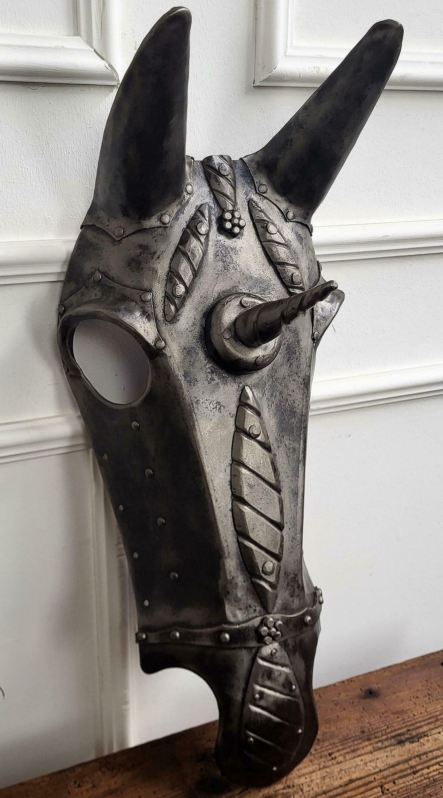 18th Century Italian Wrought Iron Chamfron, Shaffron, Horse Armour Mask photo Art