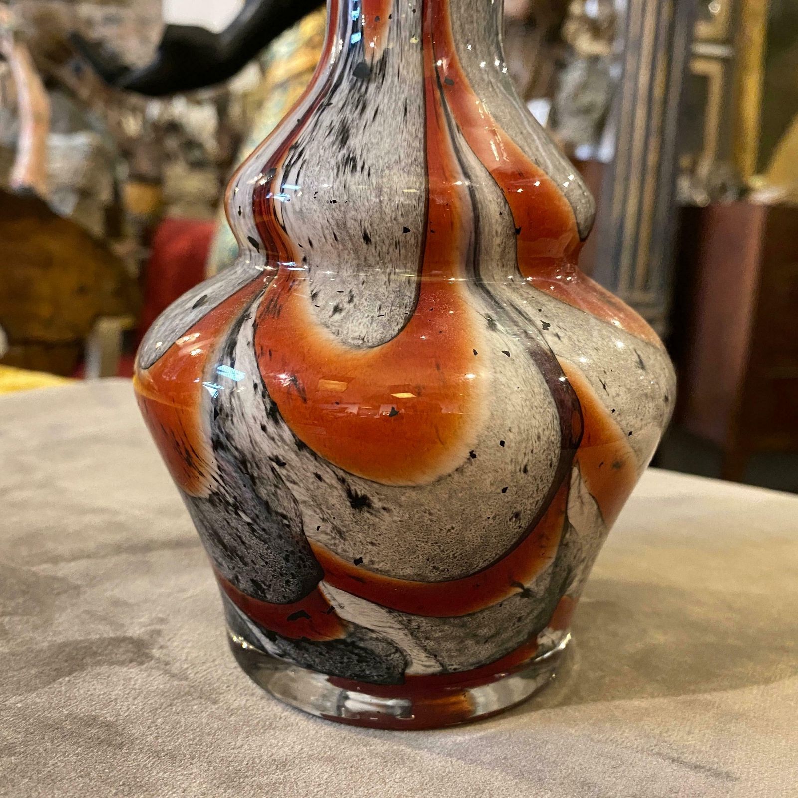 1970s Carlo Moretti Orange And Grey Opaline Glass Vase photo furniture