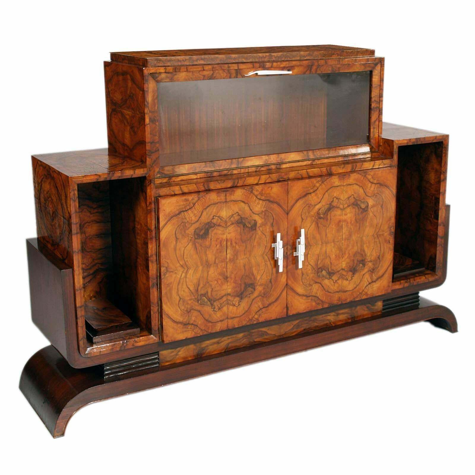 1930s French Art Decò Sideboard Buffet Dry Bar By Jules Leleu, In Walnut Briar photo for sale