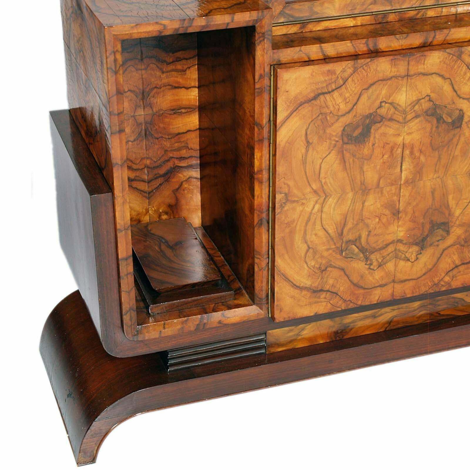 1930s French Art Decò Sideboard Buffet Dry Bar By Jules Leleu, In Walnut Briar photo vintage