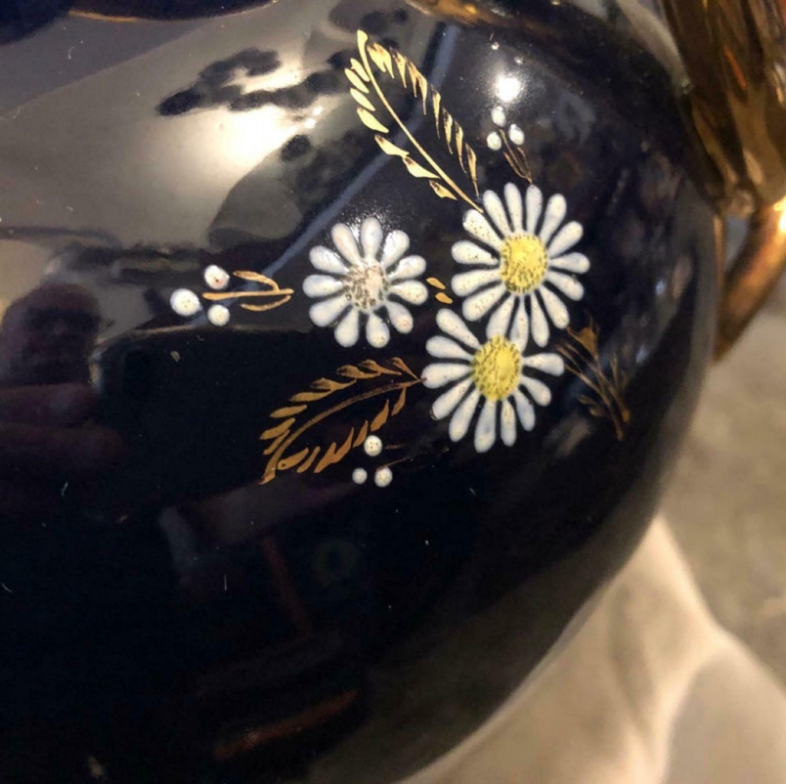 1950s Huge Mid Century Modern Blue And Gold Ceramic Italian Vase photo Home Decor