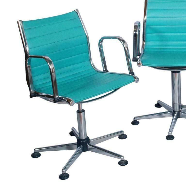 1960s Set Desk Chairs, Chromed Steel, Leatherette Upholstered, Adjustable Height photo Furniture