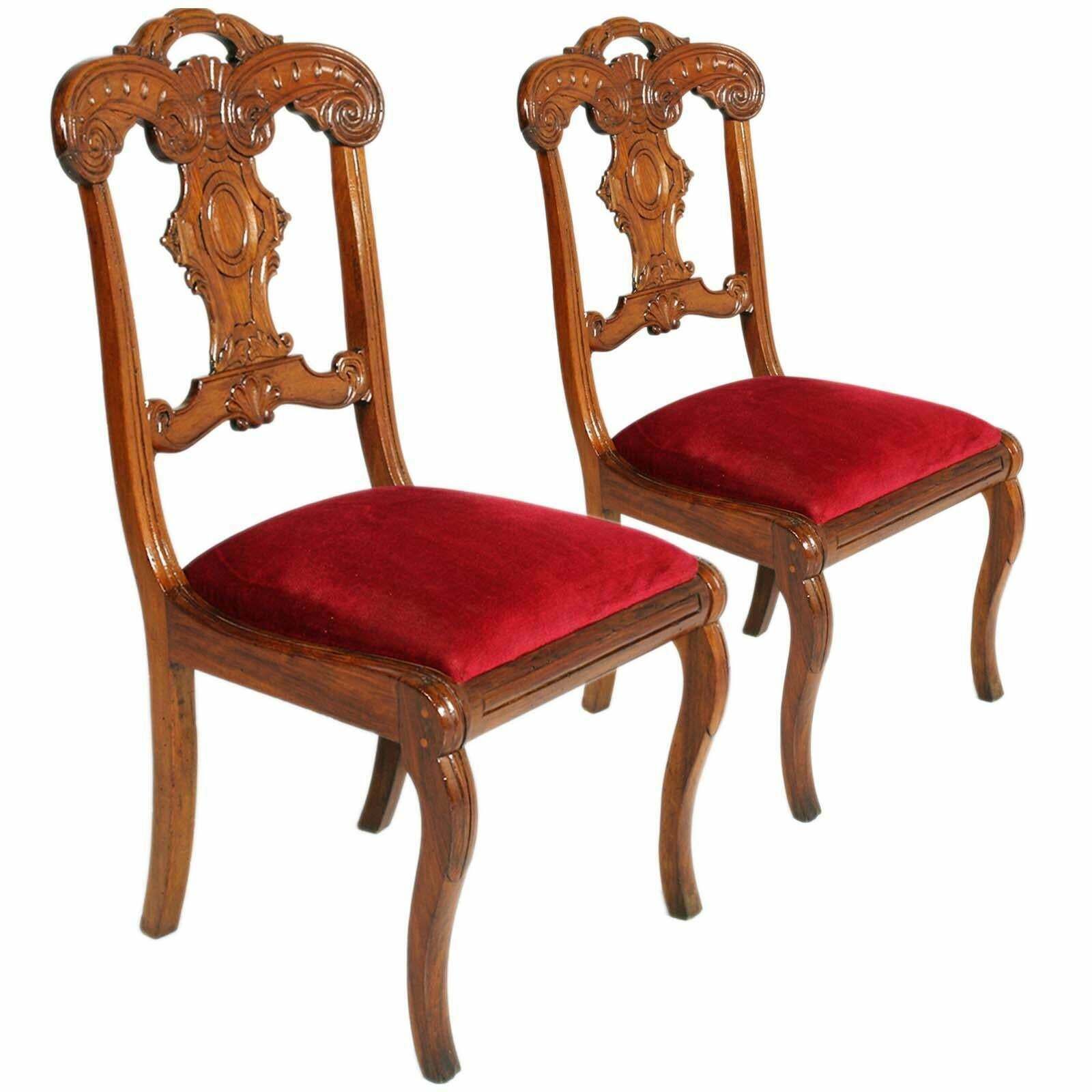 Early 18th Century France Pair Side Chairs, Charles X, Hand Carved Maple Wood photo furniture