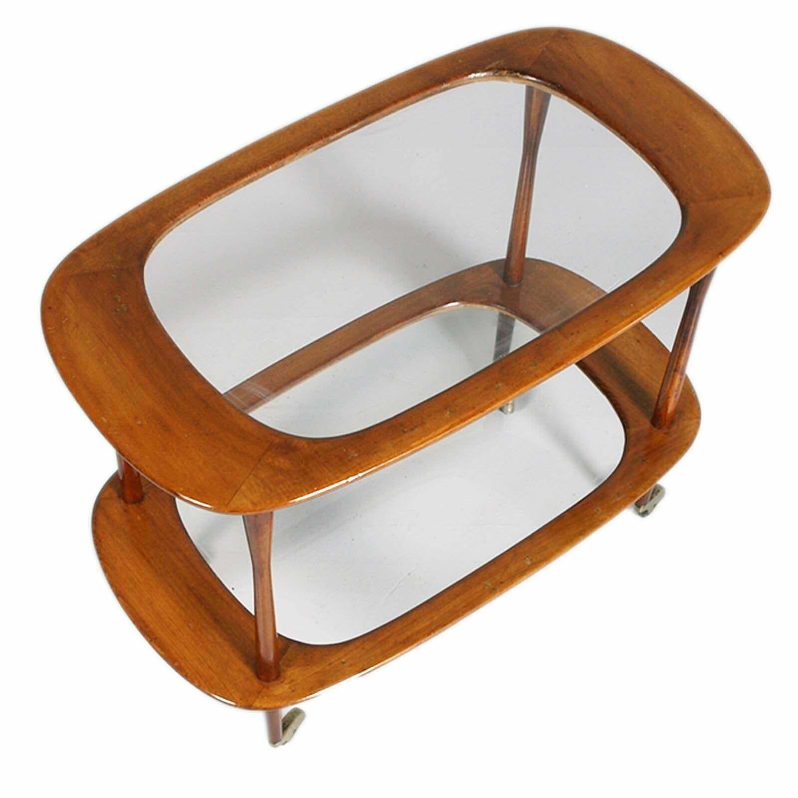 Mid Century Service Cart By Cesare Lacca For Cassina, In Teack , Cristal Tops photo for sale