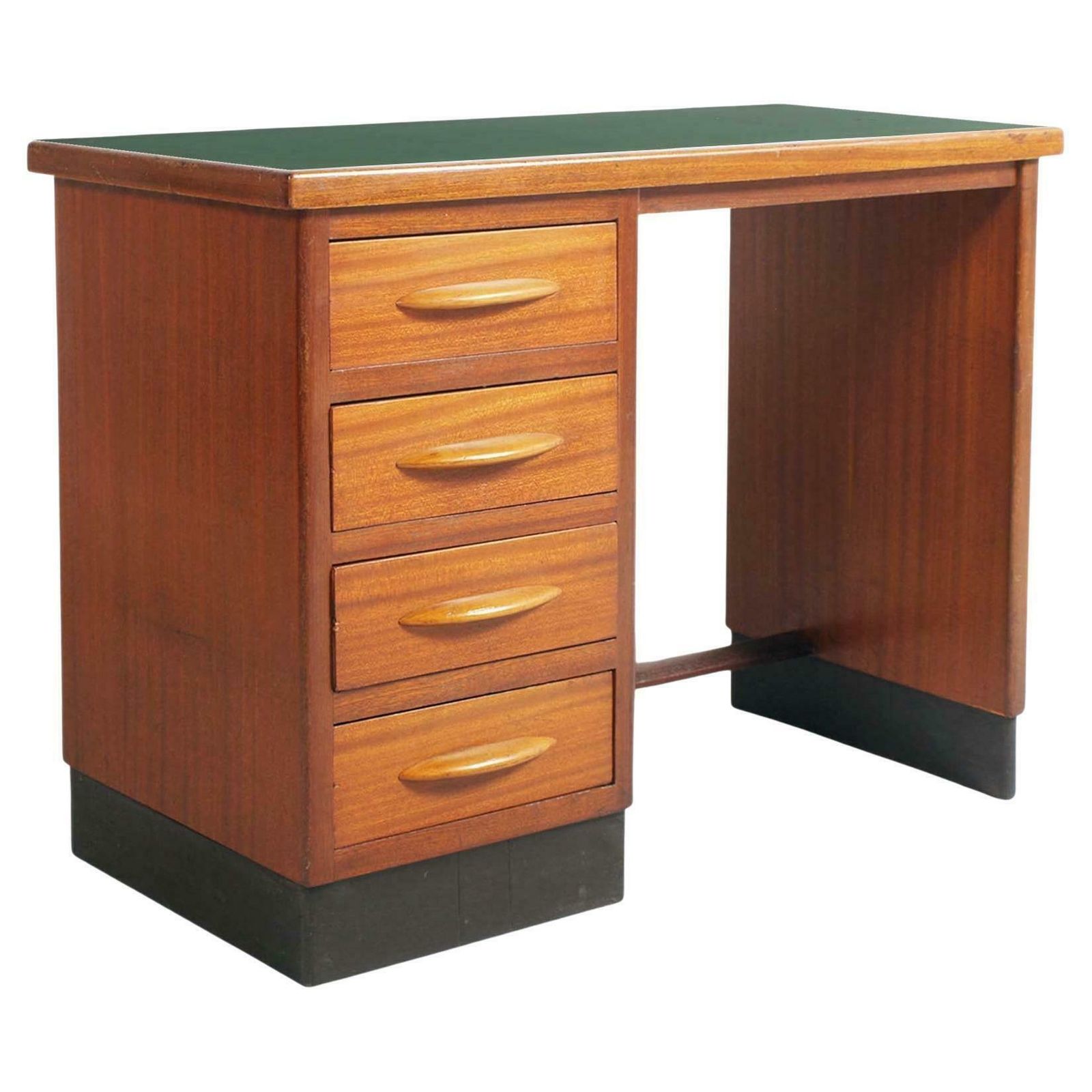 1930s, Italian Art Deco Desk Writing Table Four Drawers In Blond Walnut