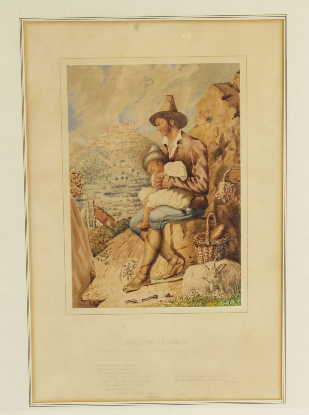 Antique Italian Water Colour Titled "Contadino Di Sabina" 19th C photo furniture