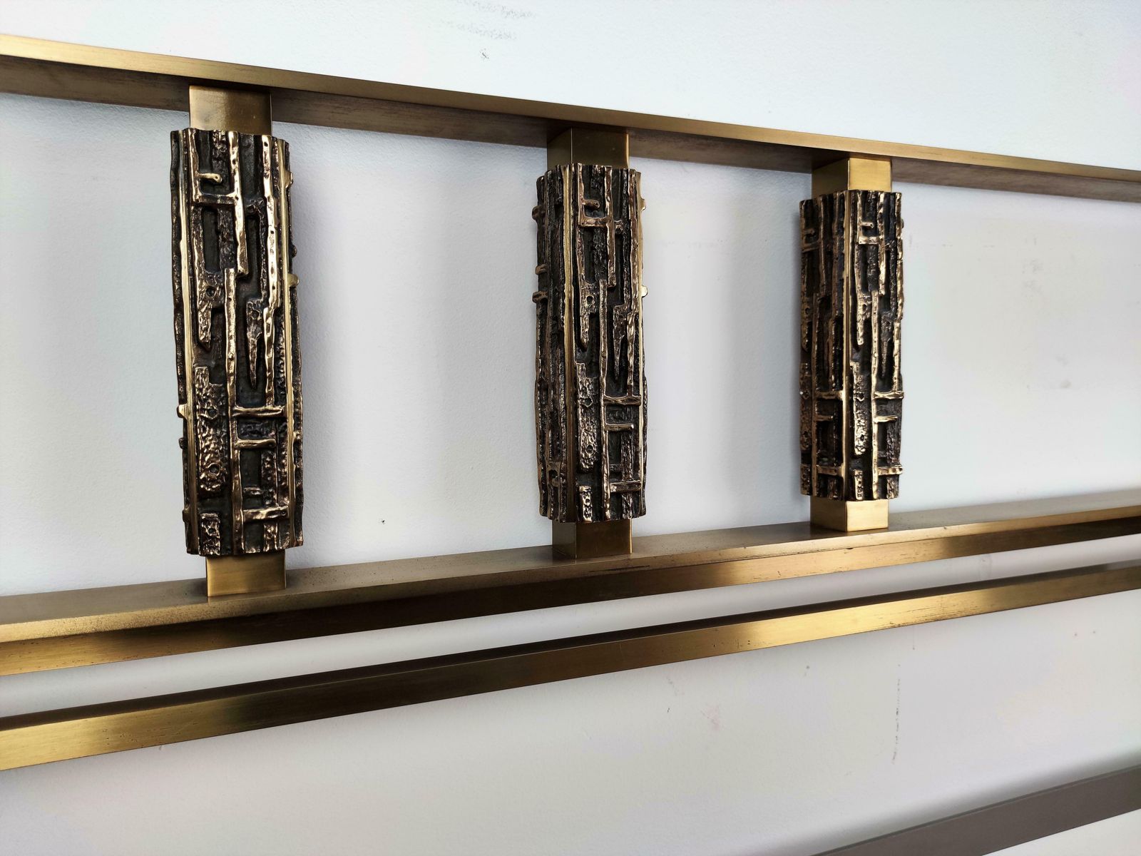 1960s Italian Luciano Frigerio Brutalist Sculpture Bronze Brass Bed Headboard photo 3992.0