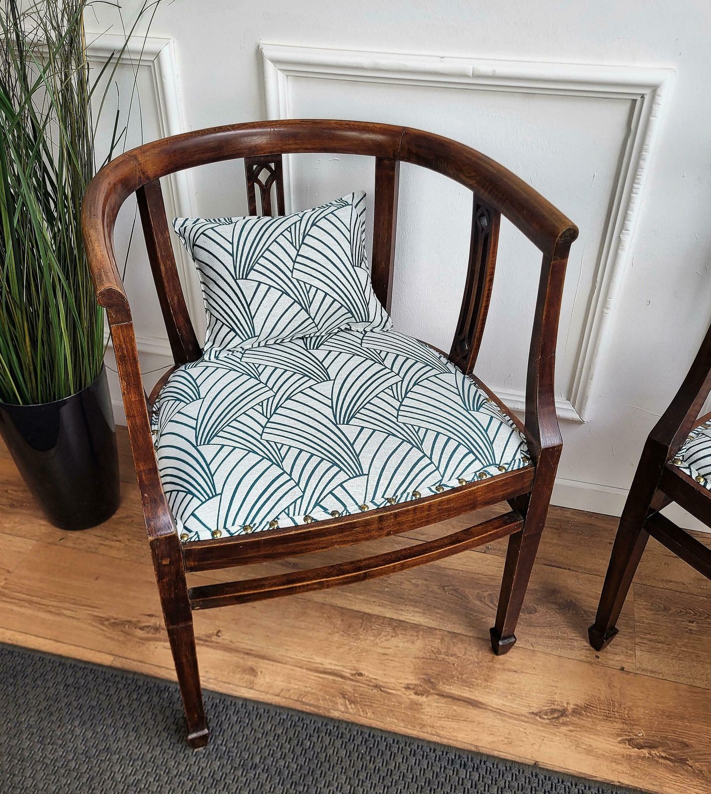 Pair Of 20thcentury Italian Wooden Carved Upholstered Chairs photo for sale