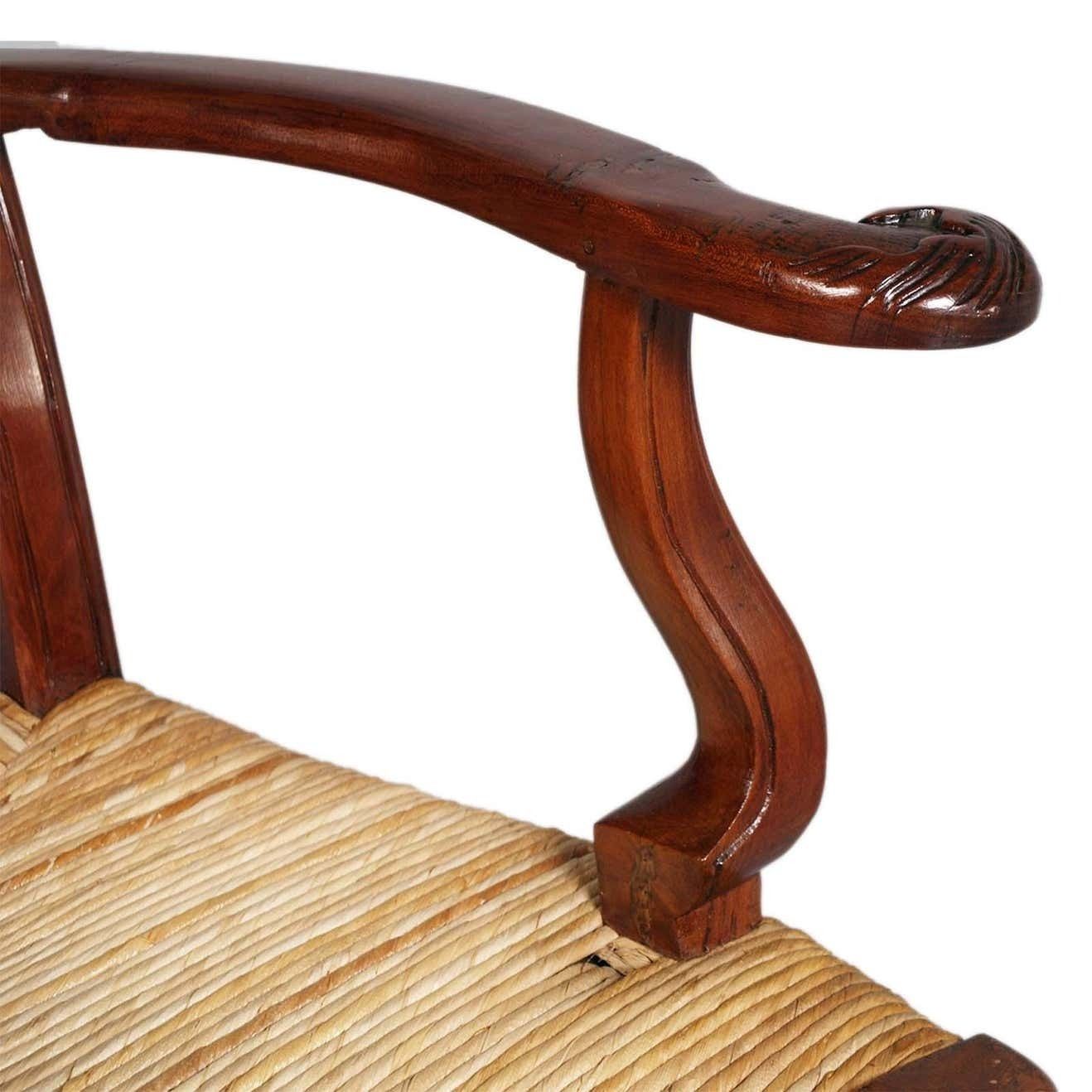 19th Century Venetian Baroque Armchairs Hand Carved Walnut, Wax Polished, Straw photo vinterior
