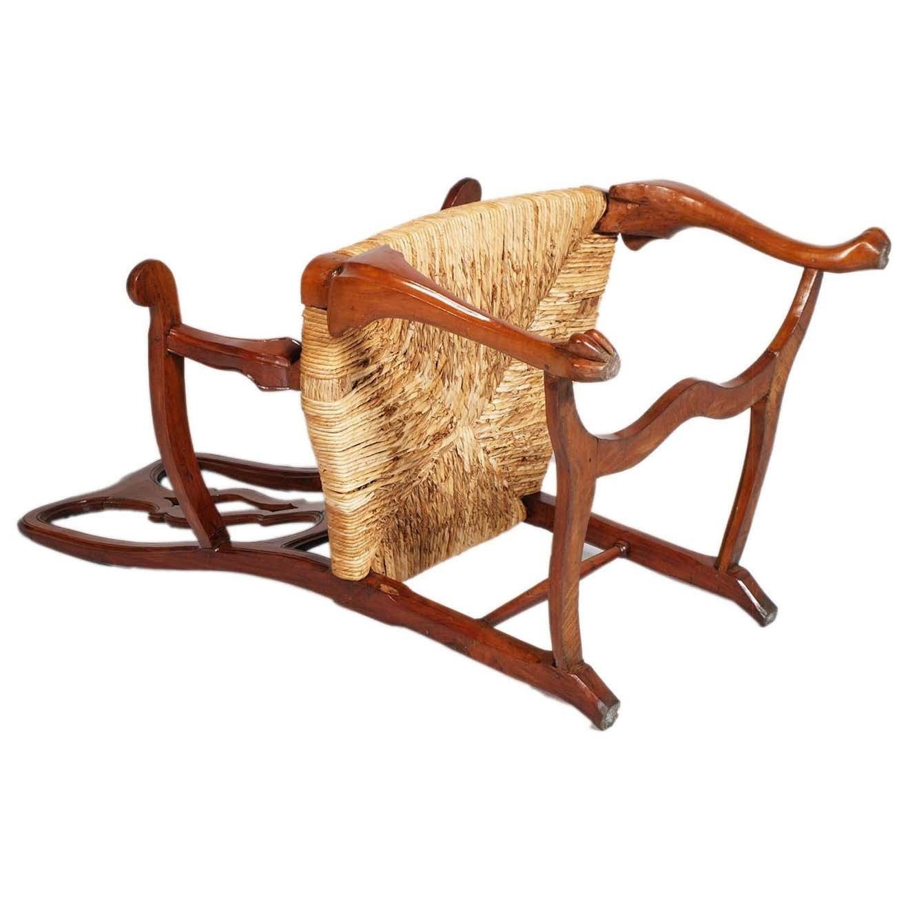 5279.92 19th Century Venetian Baroque Armchairs Hand Carved Walnut, Wax Polished, Straw photo