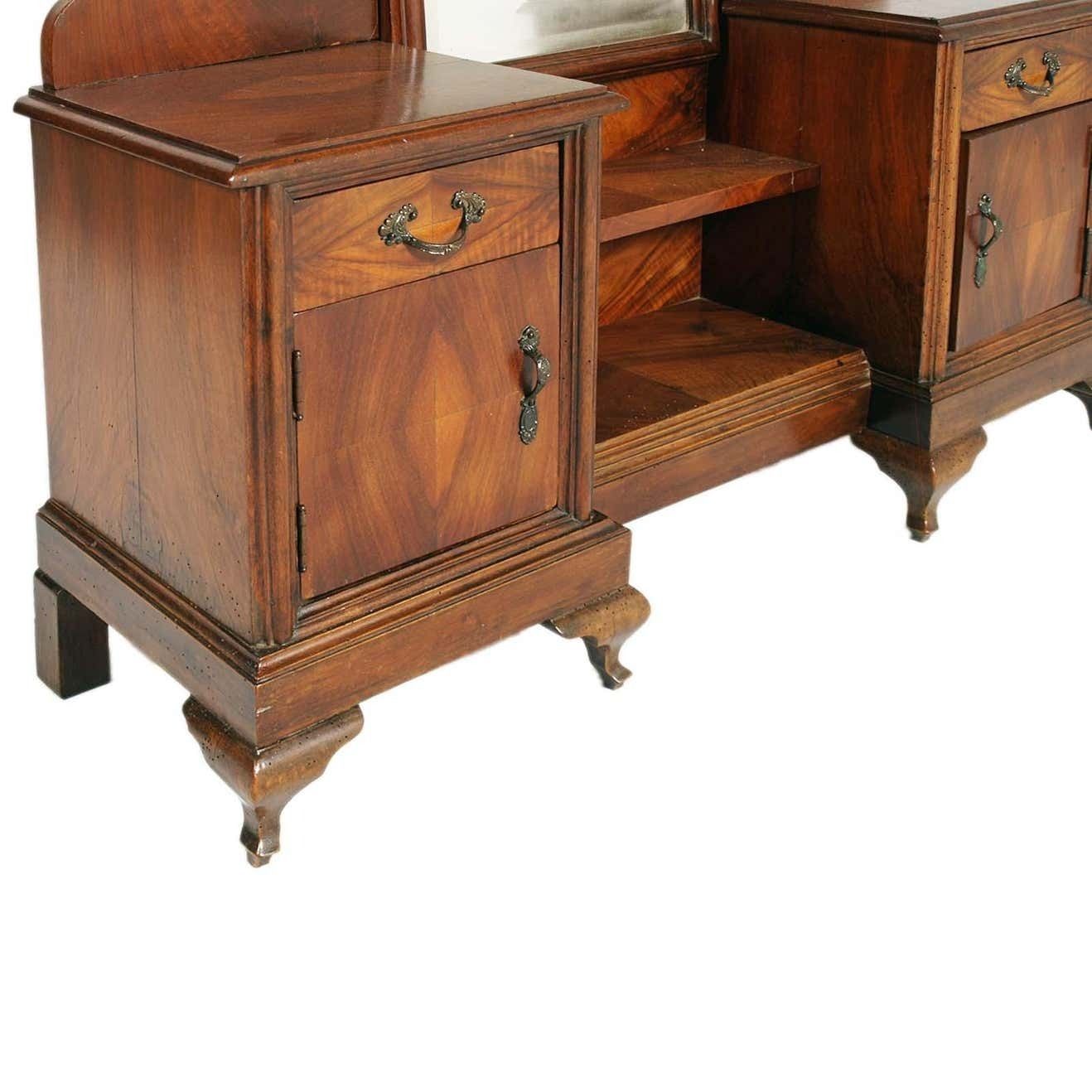Early 20th C. Italian Art Nouveau Vanity In Walnut, Entry Mirror, Wax Polished photo furniture
