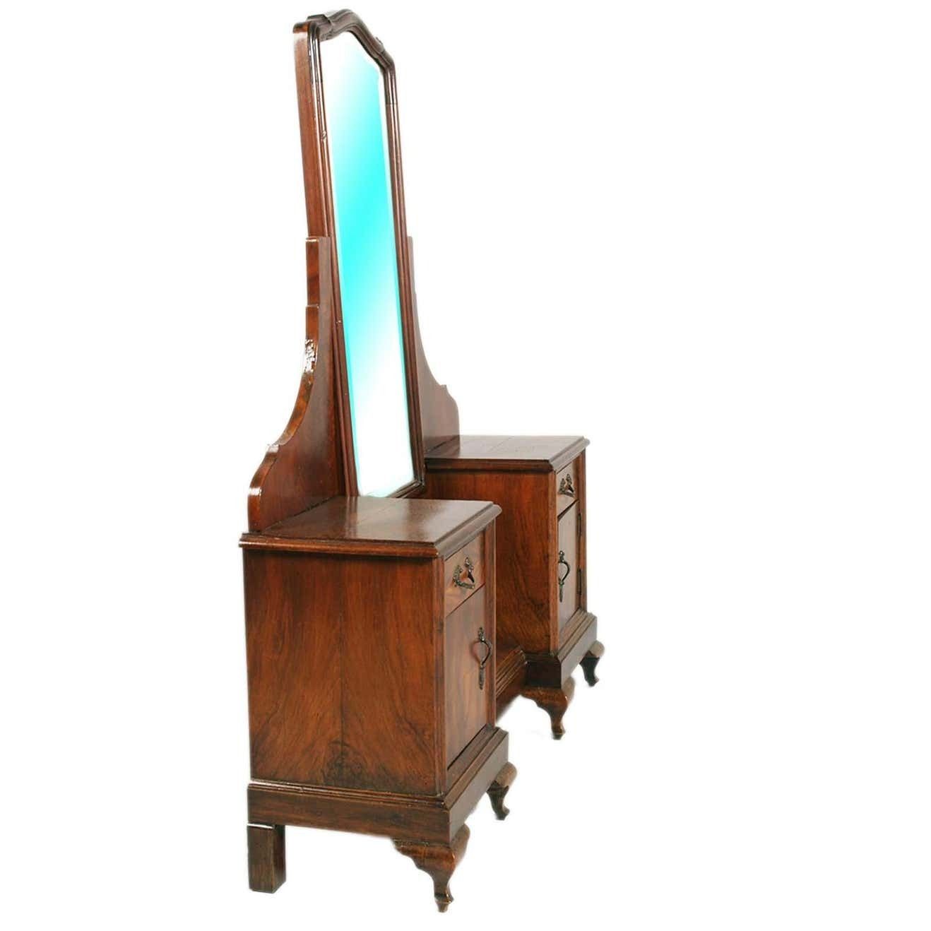 Early 20th C. Italian Art Nouveau Vanity In Walnut, Entry Mirror, Wax Polished photo 4290.4