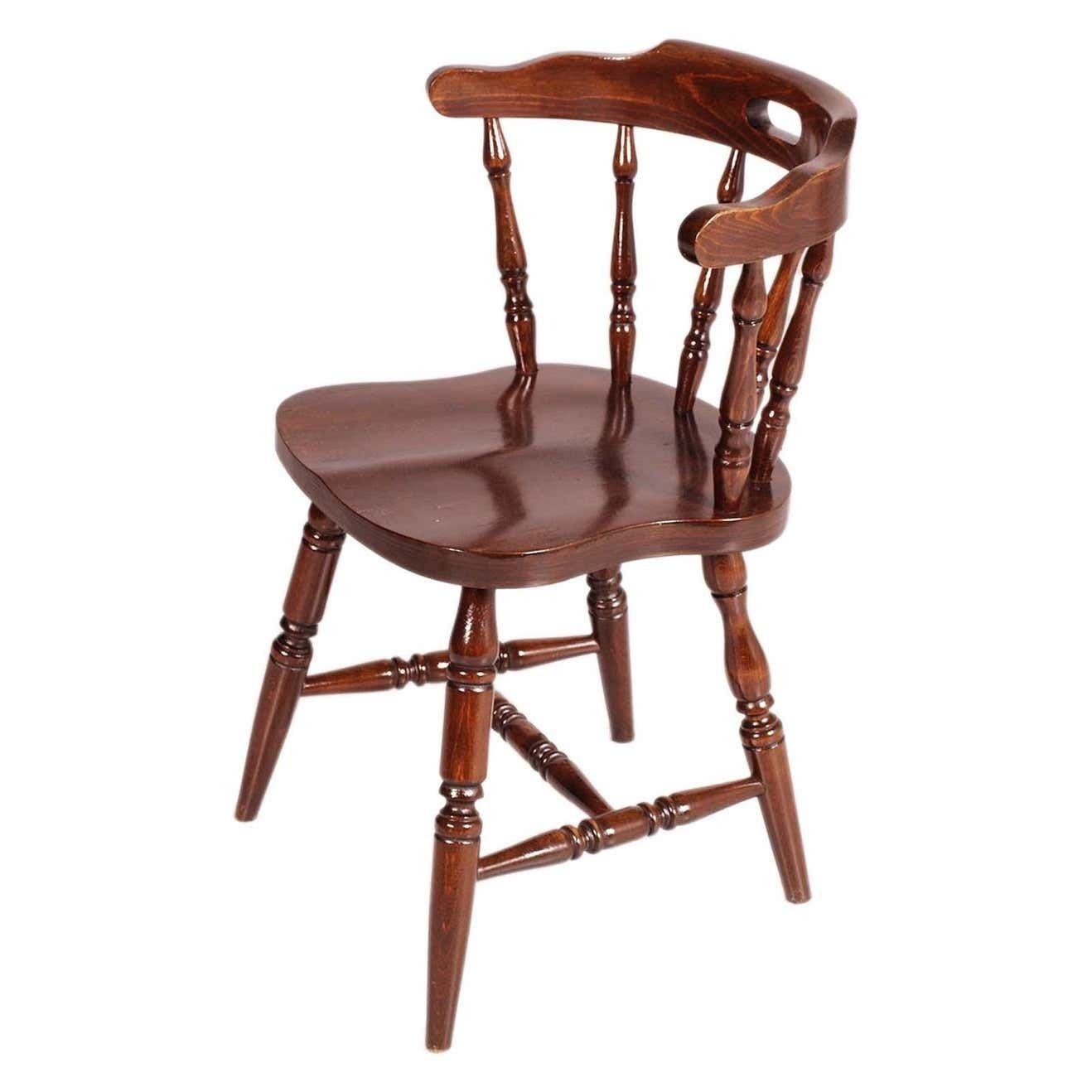 Mid Century Original Tyrolean Robust Armchairs In Chestnut Wood, Wax Polished photo vinterior