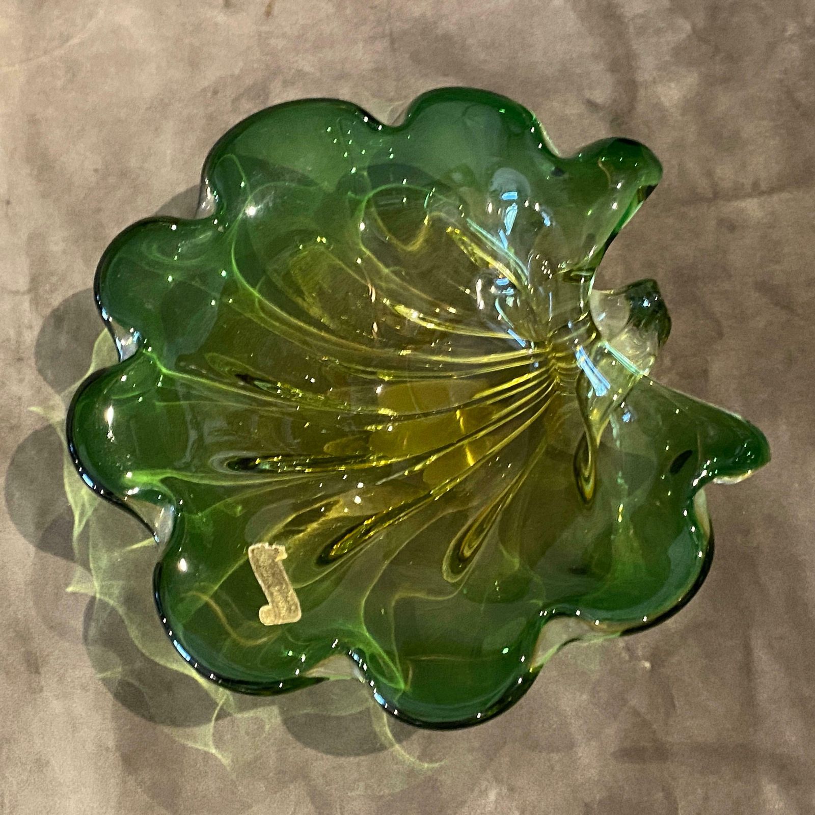 1970s Mid Century Modern Green And Yellow Murano Glass Sea Shell Bowl By Seguso photo Home Decor