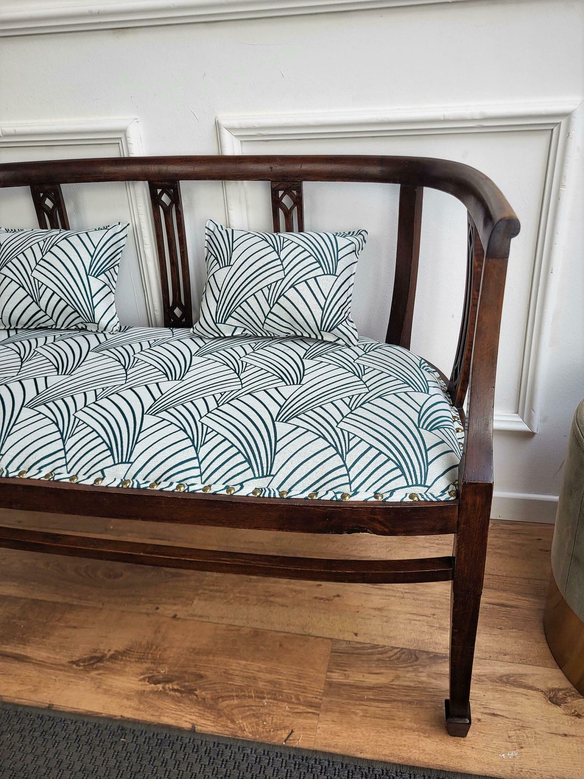 20thcentury Italian Wooden Carved Upholstered Hallway Entrance Settee Sofa Bench photo 2040.0