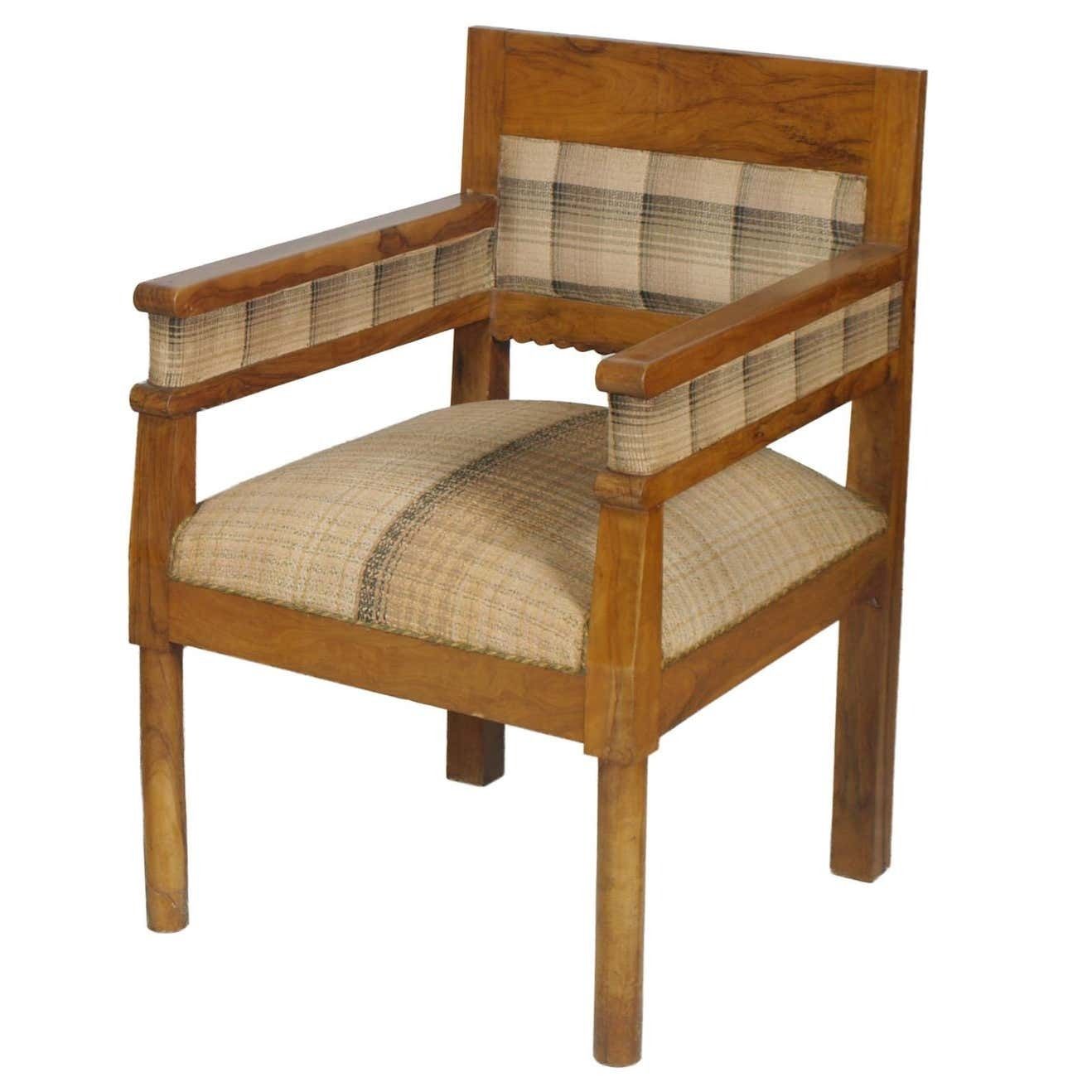 Italy Early 20th Century Art Deco Pair Armchairs, Solid Olive Wood, Wax Polished photo for sale