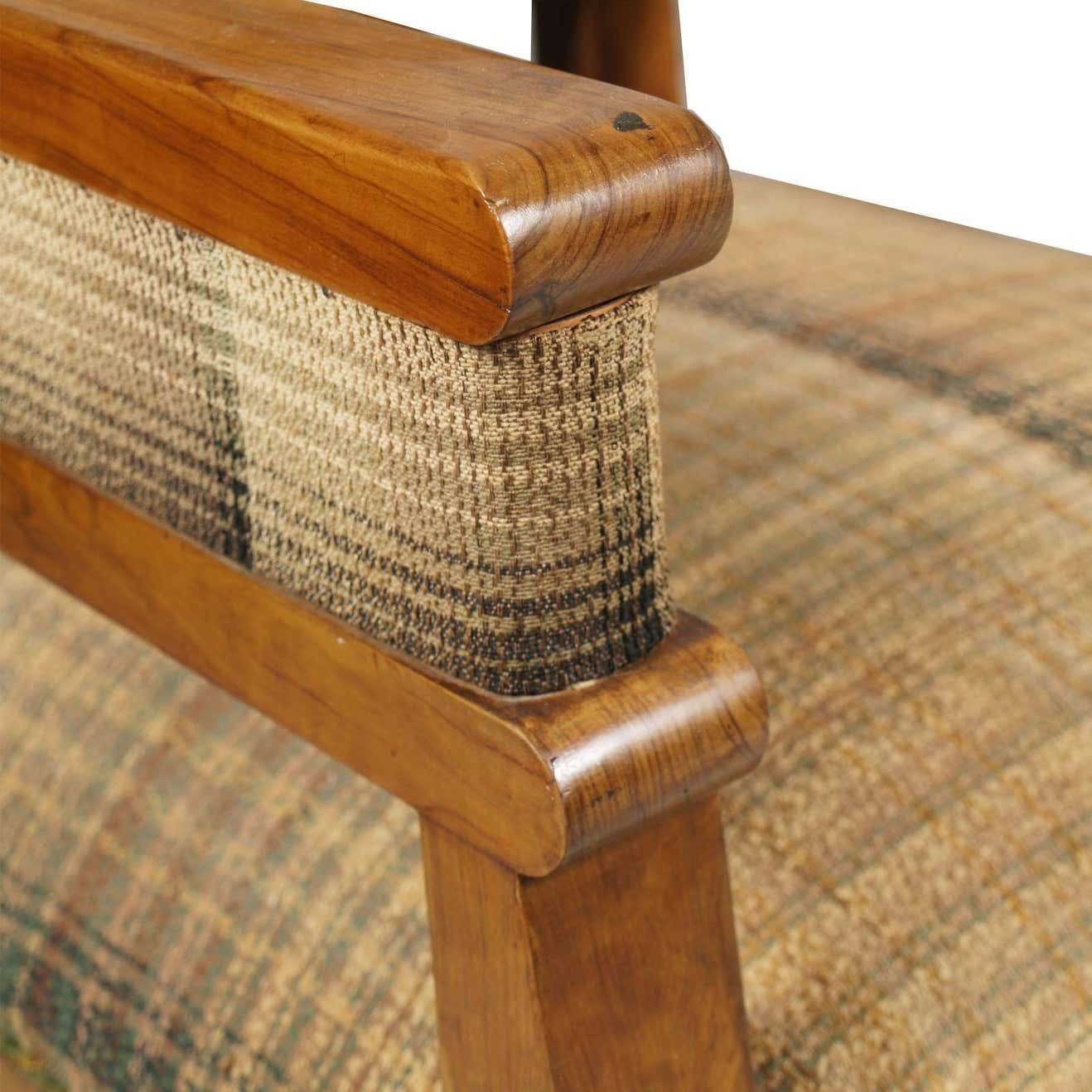 photo for sale Italy Early 20th Century Art Deco Pair Armchairs, Solid Olive Wood, Wax Polished