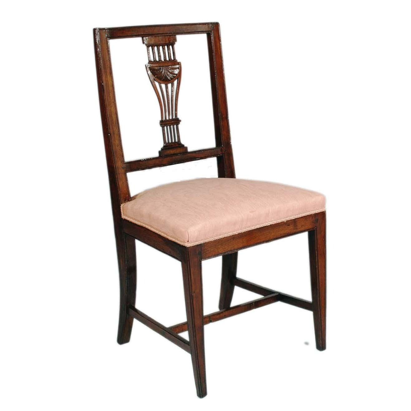Set Of 6 Asolane Biedermeier Chairs In Walnut, Lyre Shaped Back, Hand Carved photo Furniture