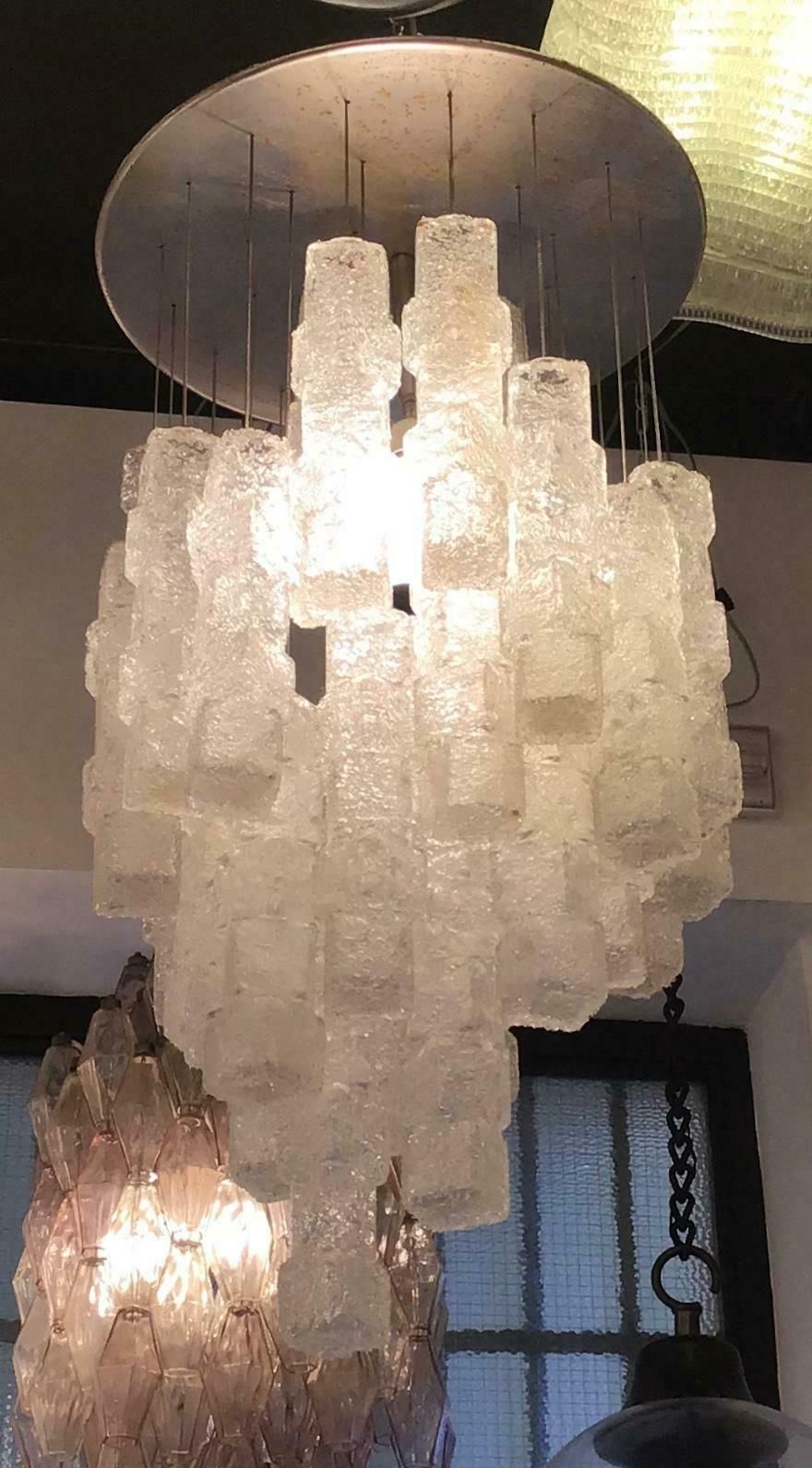 Zero Quattro Chandelier Murano Glass Metal Crome 1955 Italy photo for sale