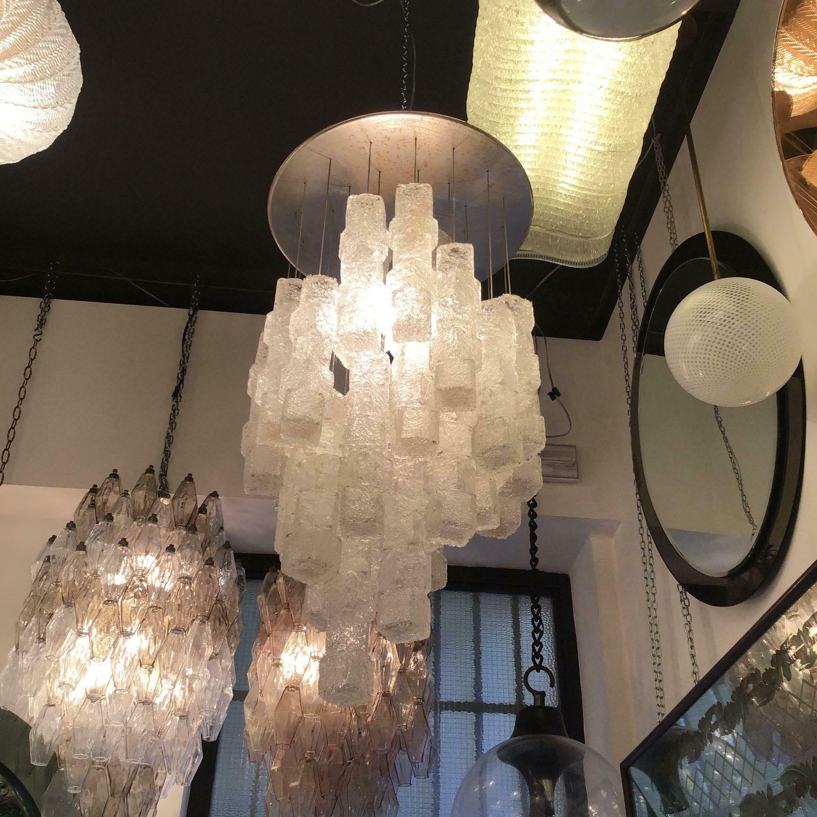 Zero Quattro Chandelier Murano Glass Metal Crome 1955 Italy photo 4436.0