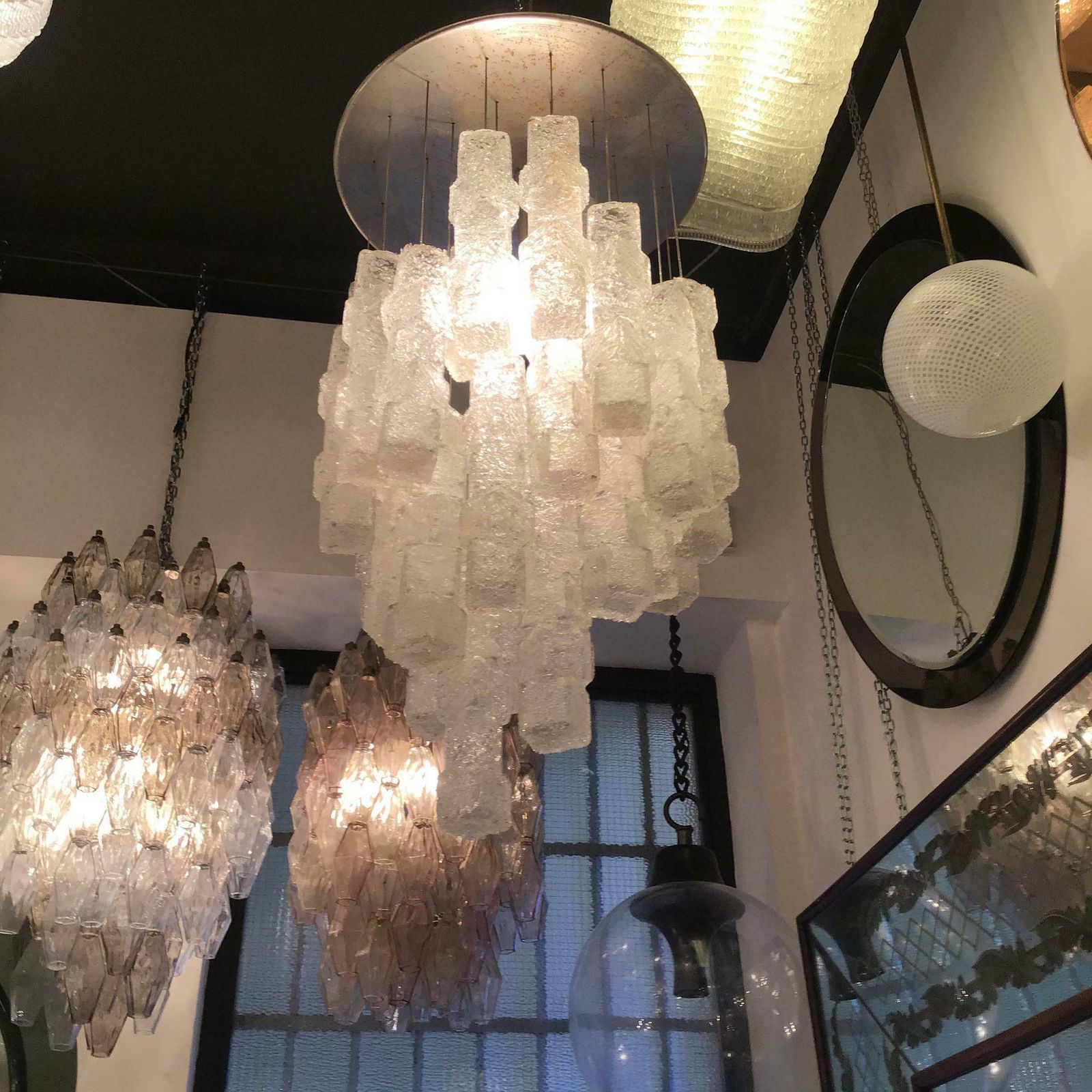 Lighting Zero Quattro Chandelier Murano Glass Metal Crome 1955 Italy photo