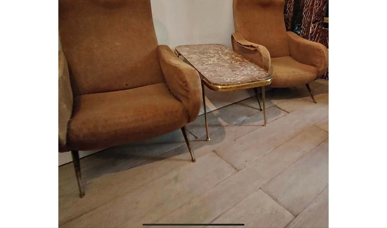 Architet Cesare Lacca  1950 Coffe Table  Cast Brass Structure And Marble Top photo for sale