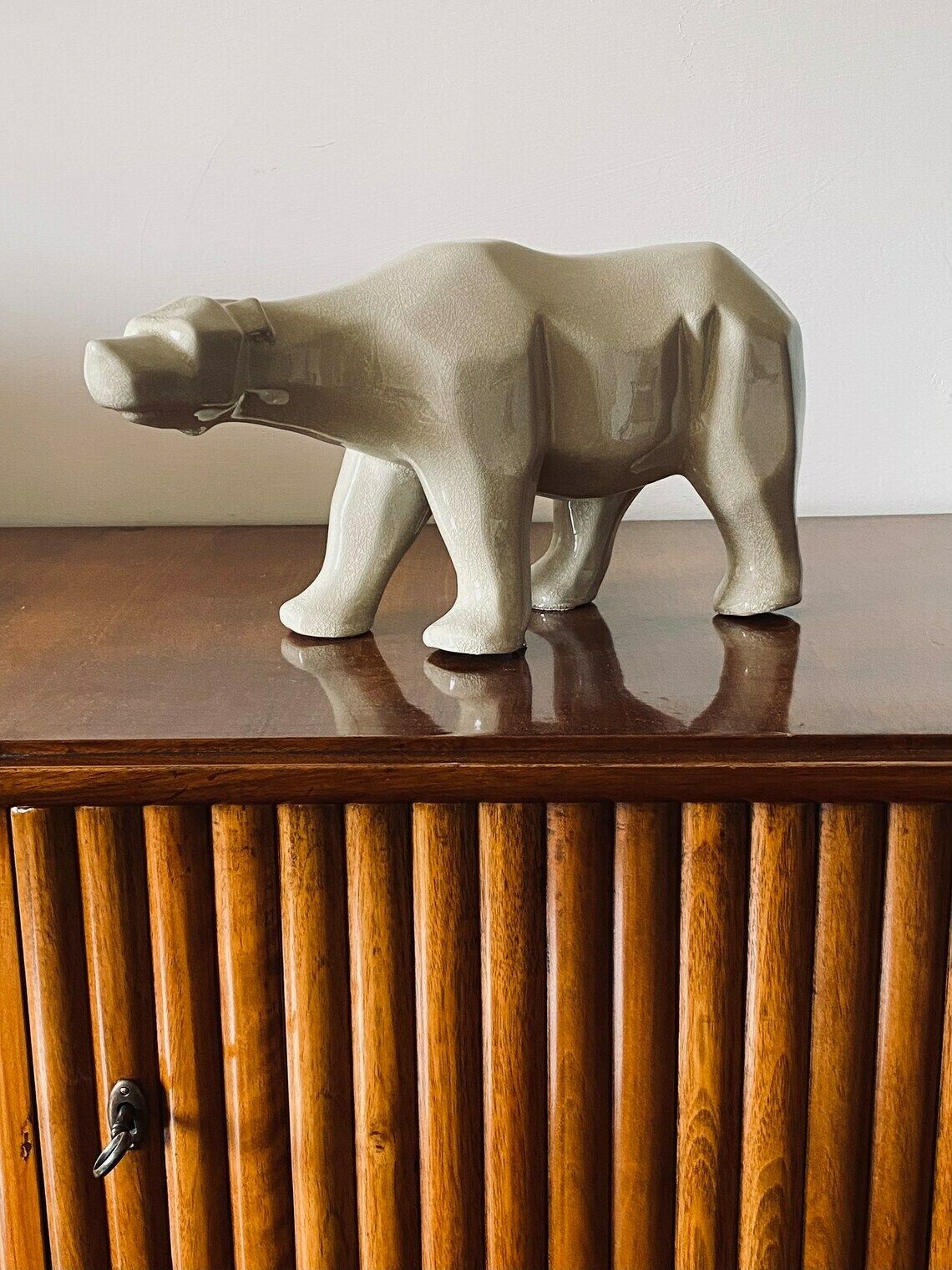 Art Déco Style Cubist Craquelé Polar Bear , L&V Ceram, France Ca. 1970 photo furniture