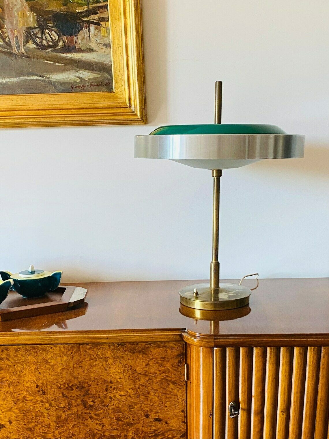 Oscar Torlasco, Important Brass And Glass Table / Desk Lamp, Prod. Lumi, 1960 Ca. photo furniture