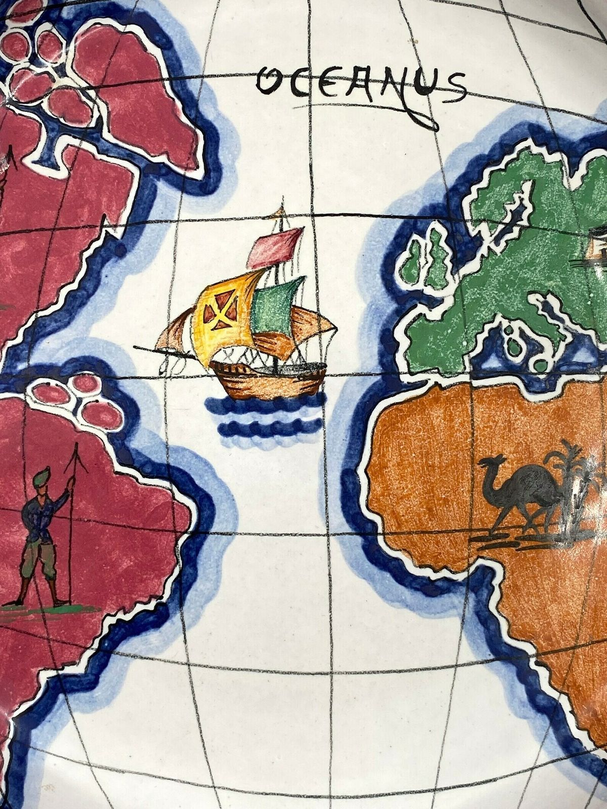 photo for sale Polychrome Ceramic World Map Catchall / Ashtray, Zaccagnini Italy 1940s