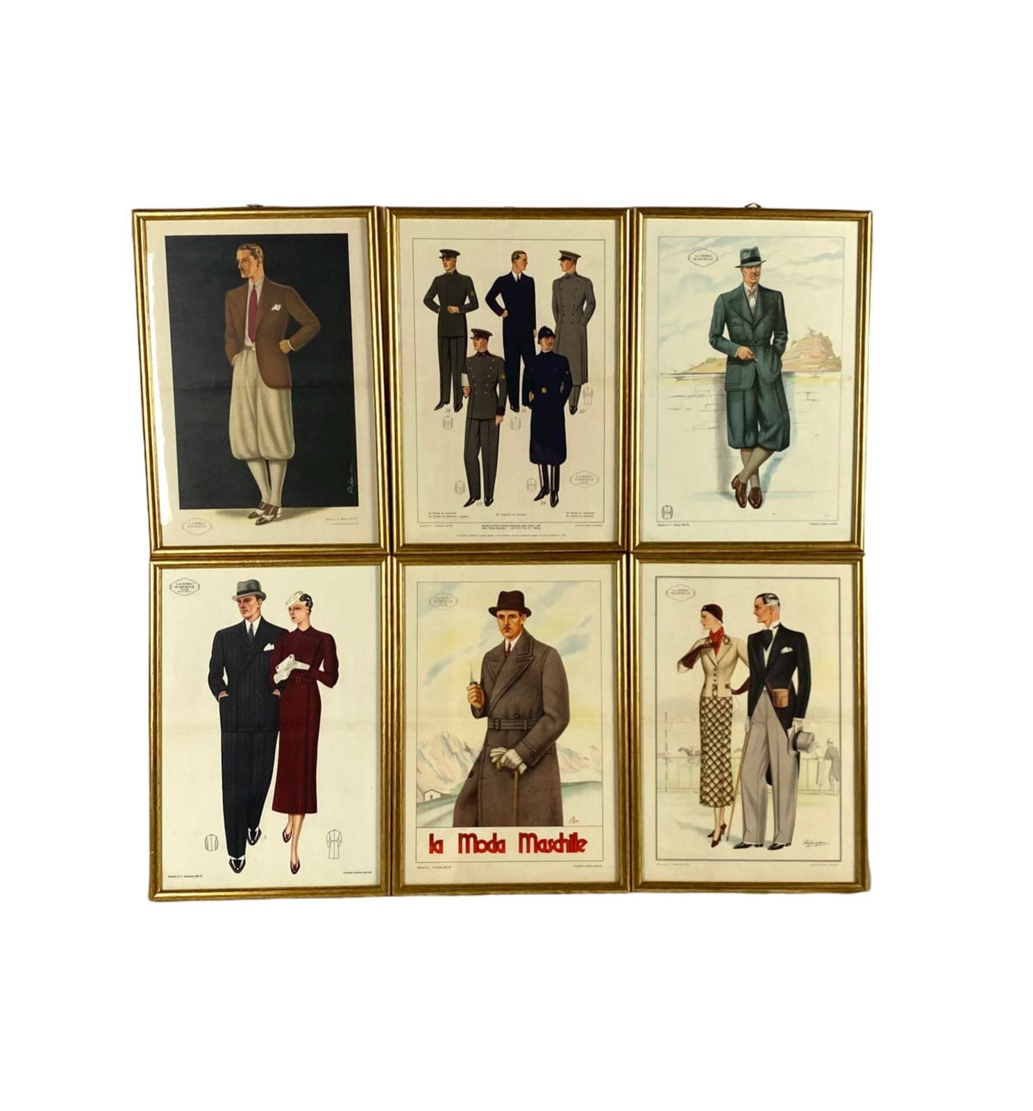 La Moda Maschile, Set Of 6 Framed Original Illustrations Of Men's Fashion From The 30s, Italy 1930s photo 591.0