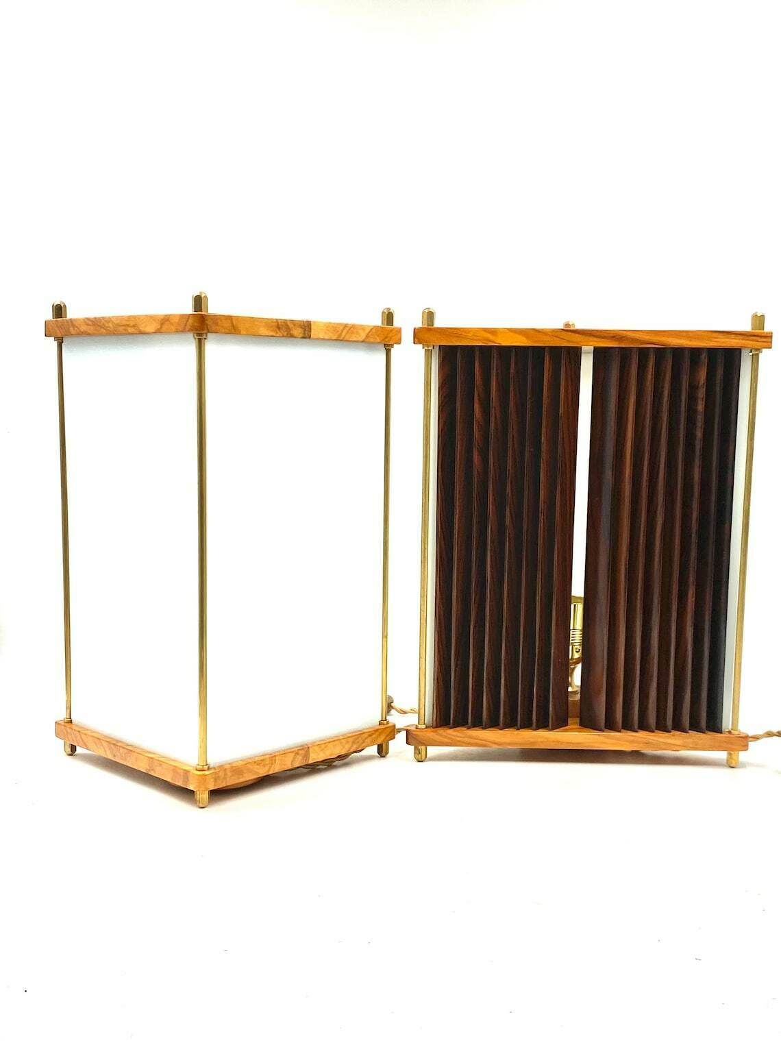 Leonardo Mosso, 2 Palisander And Brass Table Lamps, Italy 1970s photo 9010.0