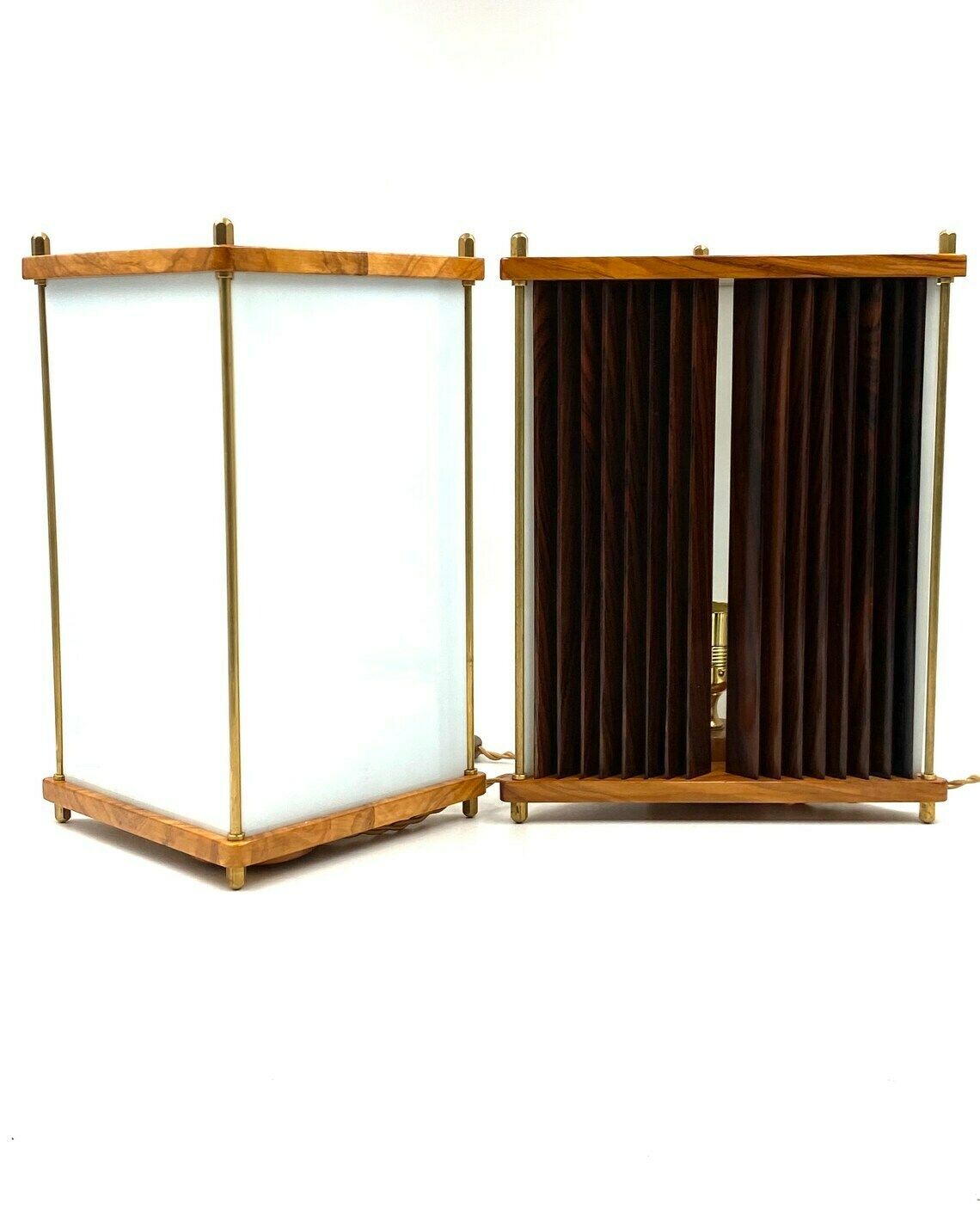 Leonardo Mosso, 2 Palisander And Brass Table Lamps, Italy 1970s photo vinterior