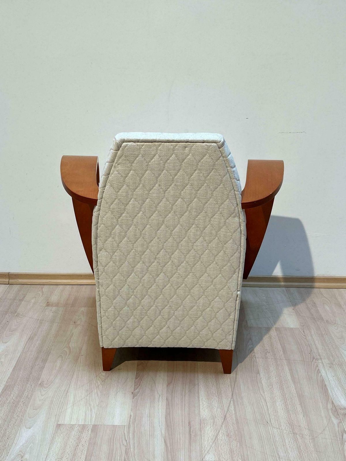 Spanish Design Club Chair, Beech, Plywood, Cream Quilt Fabric, 1990s photo vintage