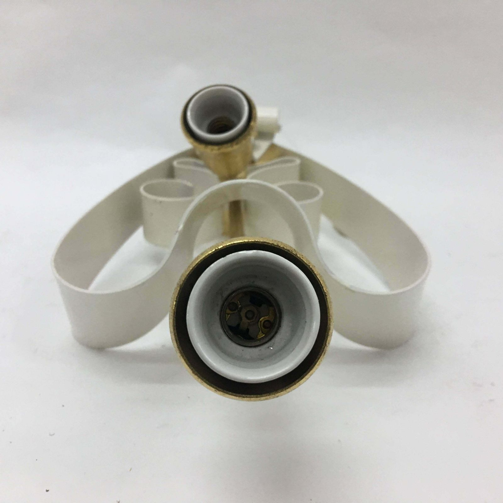 photo for sale 1950s Two Mid Century Modern Italian Brass And White Painted Metal Wall Sconces