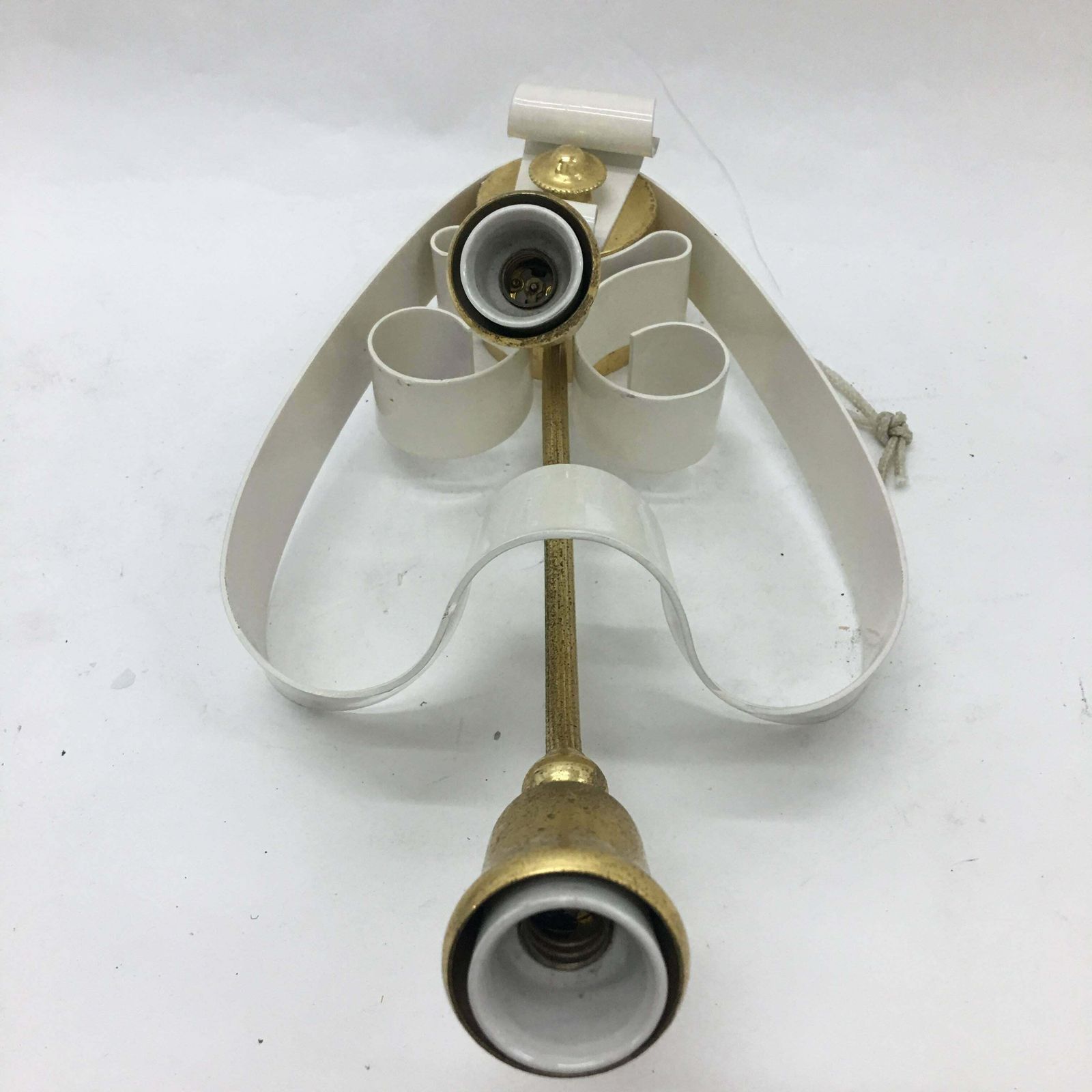 Lighting 1950s Two Mid Century Modern Italian Brass And White Painted Metal Wall Sconces photo
