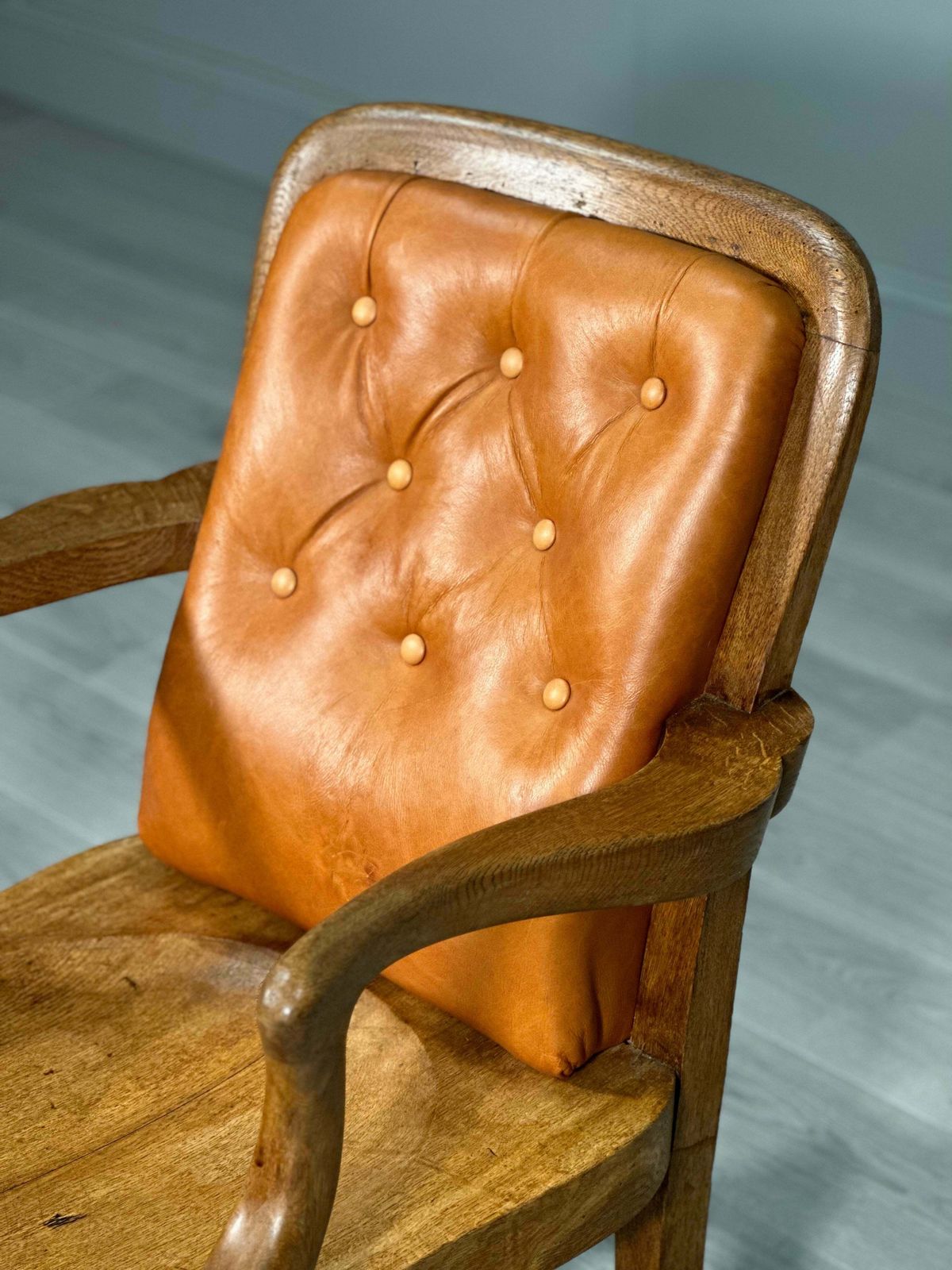 Antique Oak And Leather Desk Chair photo for sale