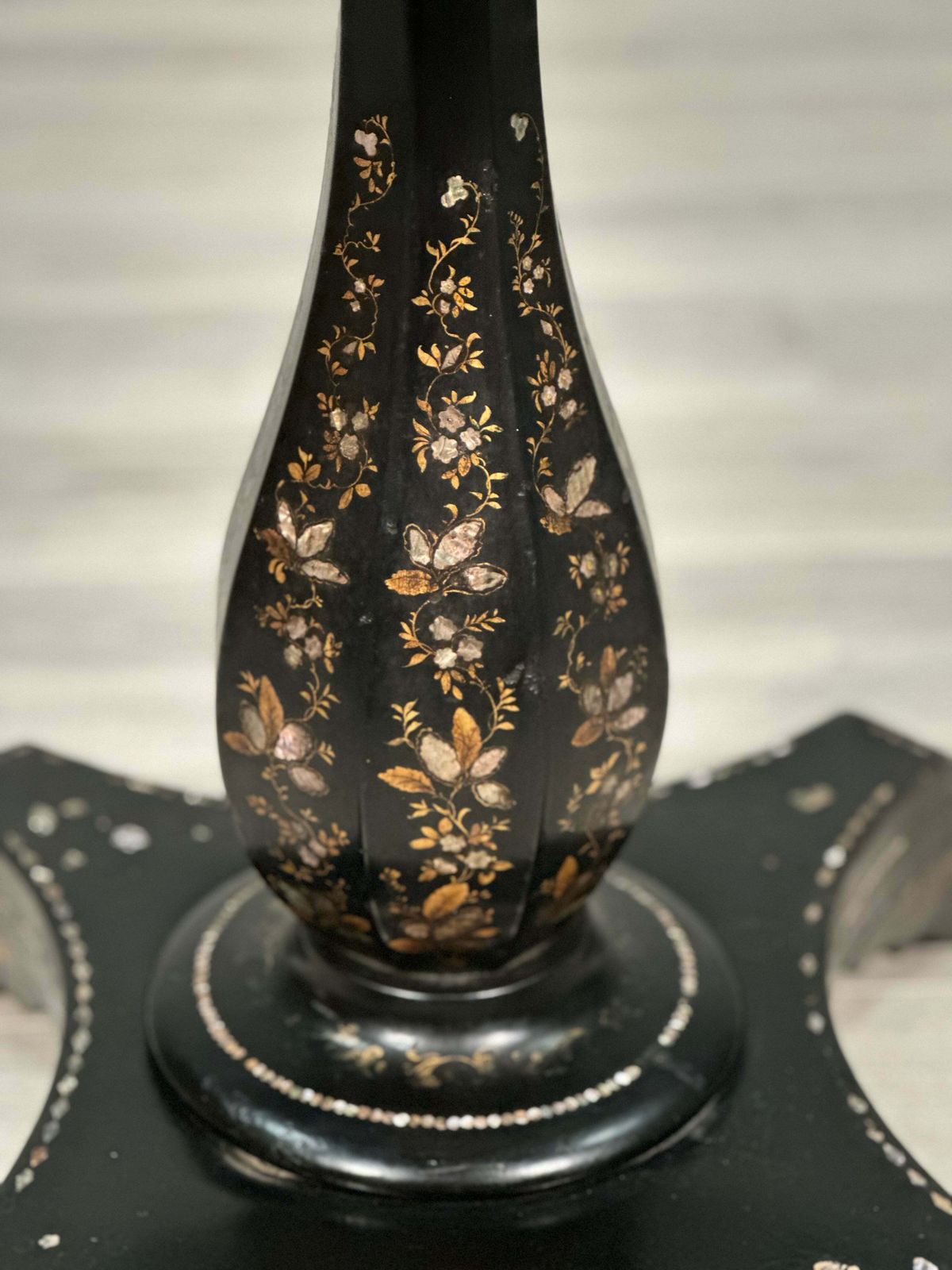 Antique Ebonised Papier Mache Mother Of Pearl Games Table photo vinterior