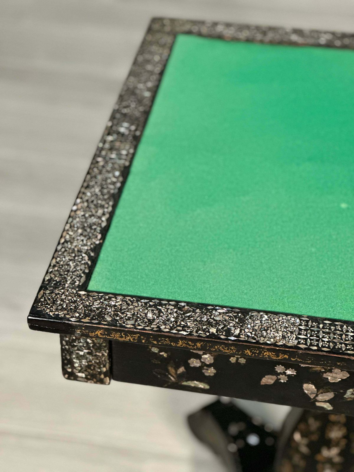 Antique Ebonised Papier Mache Mother Of Pearl Games Table photo vintage