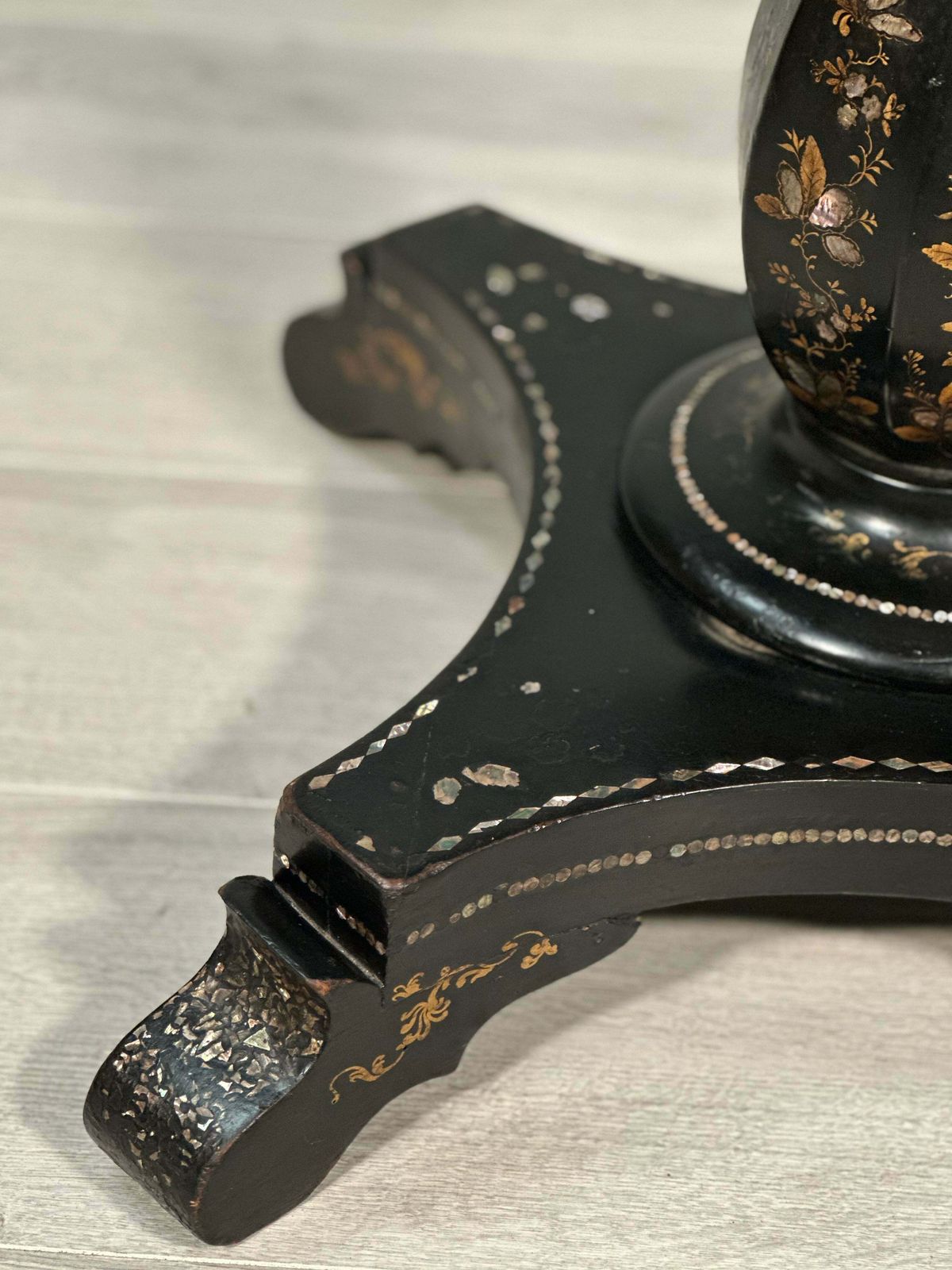 photo for sale Antique Ebonised Papier Mache Mother Of Pearl Games Table